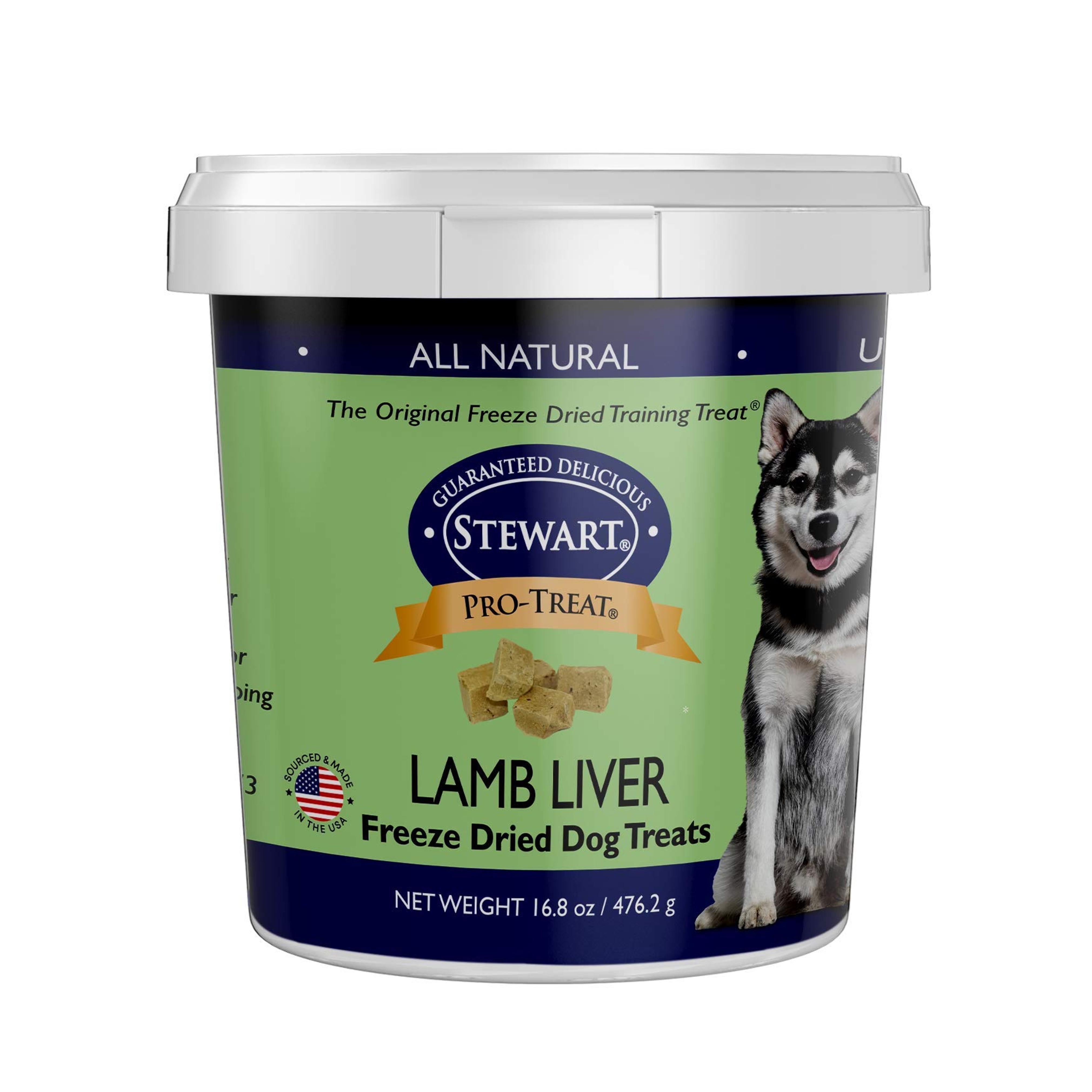 Stewart Pro-Treat, Freeze Dried Lamb Liver Dog Treats, Single Ingredient, Grain Free, USA Made, 16.8 oz. Resealable Tub