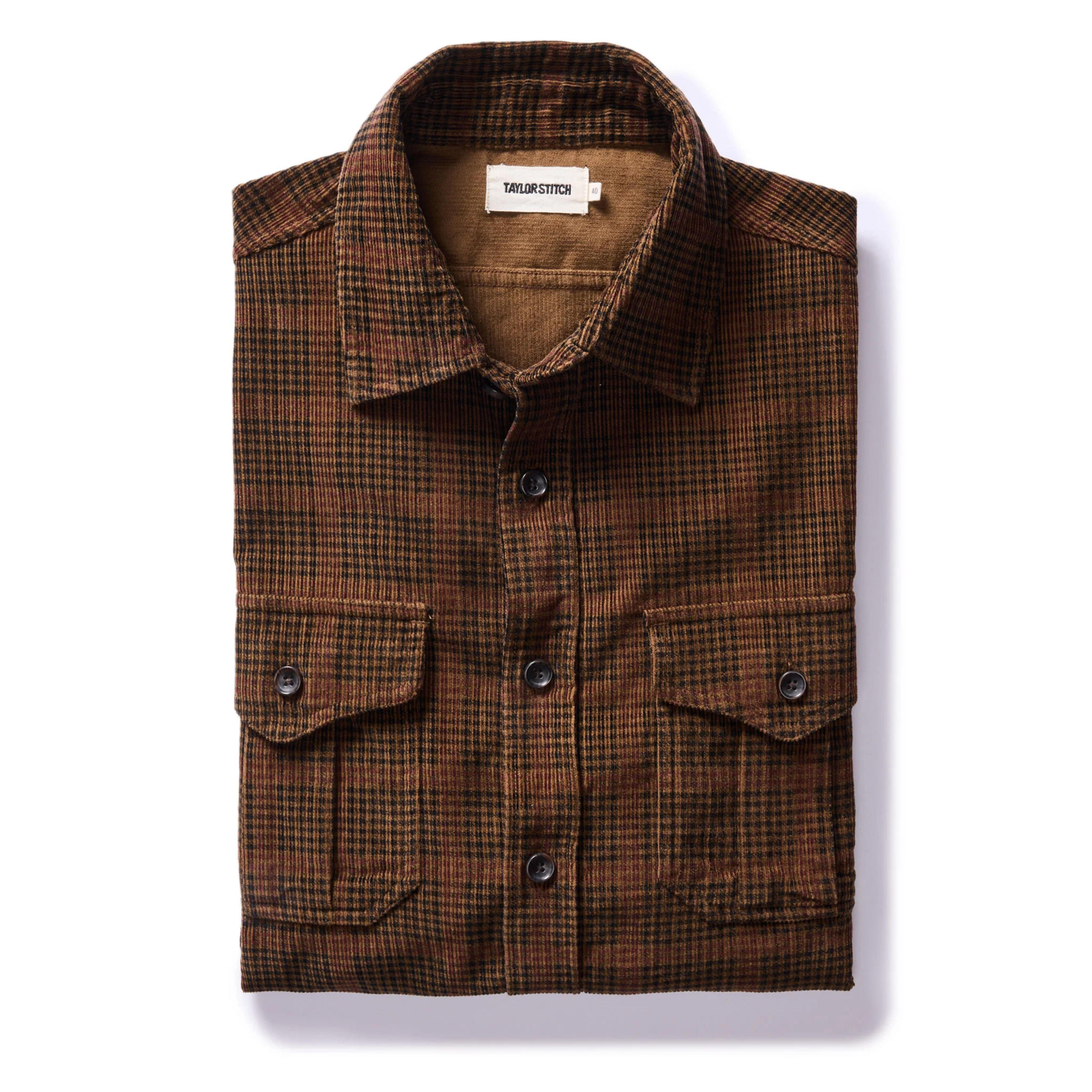 The Saddler Shirt in Dark Roast Plaid Cord | Men's Long Sleeve Shirts | Taylor Stitch
