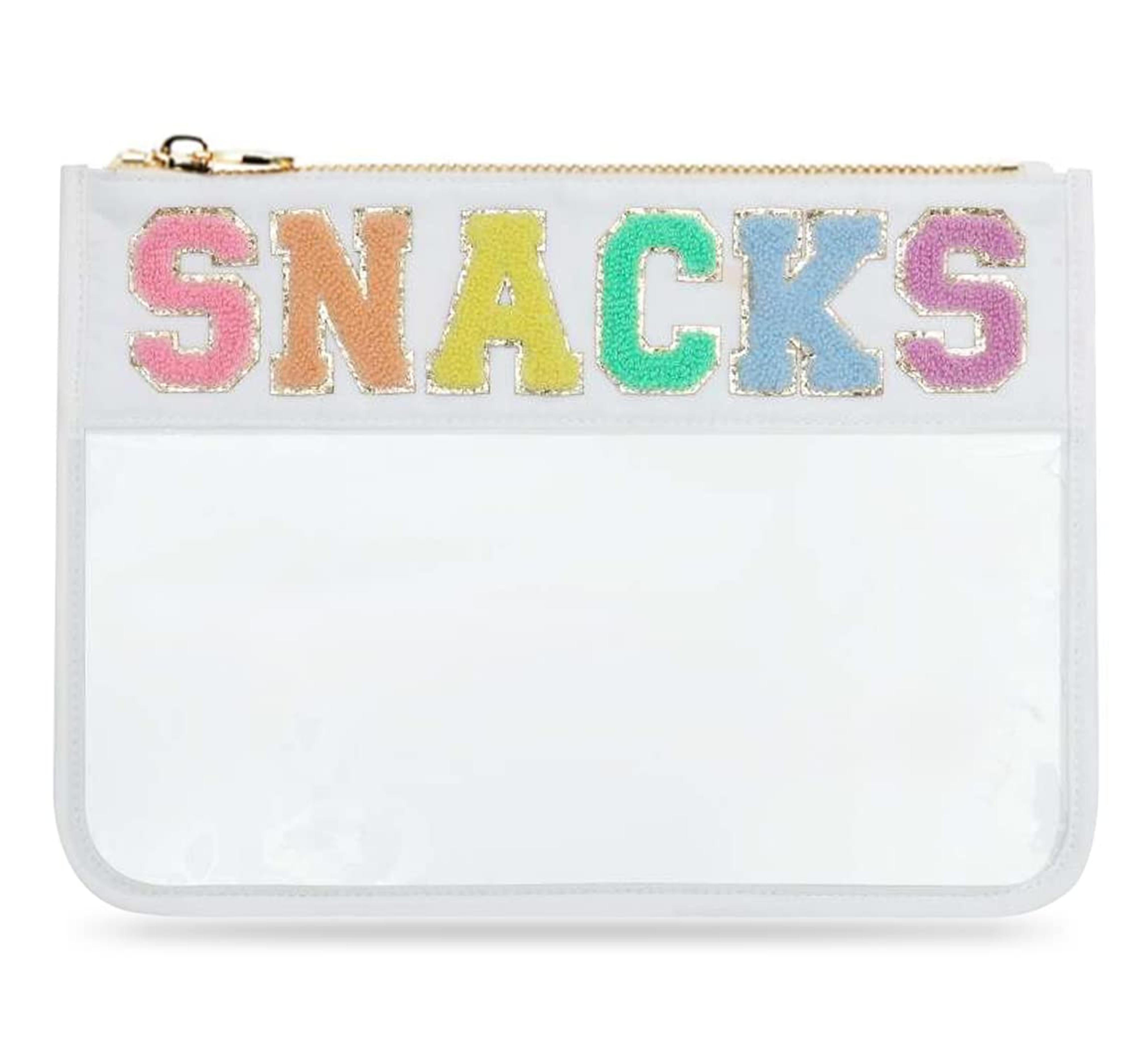 Chenille Letter Snack Pouch - PVC and Nylon Clear Flat Pouch For Travel and Organization, Glitter Travel Bag With Zipper For Women and Children