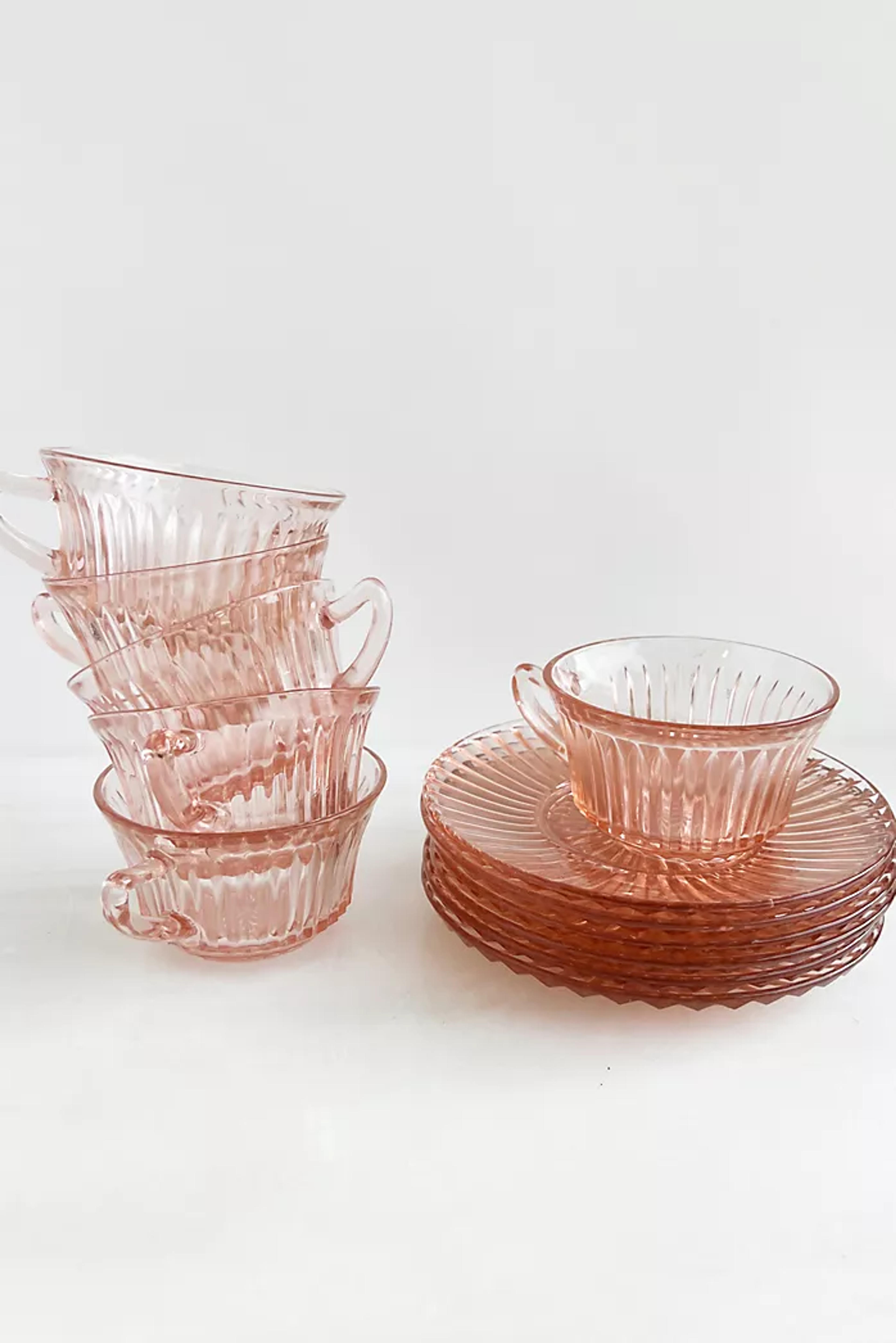 Old Flame Candle Co. Vintage Pink Depression Cup + Saucer Set | Anthropologie