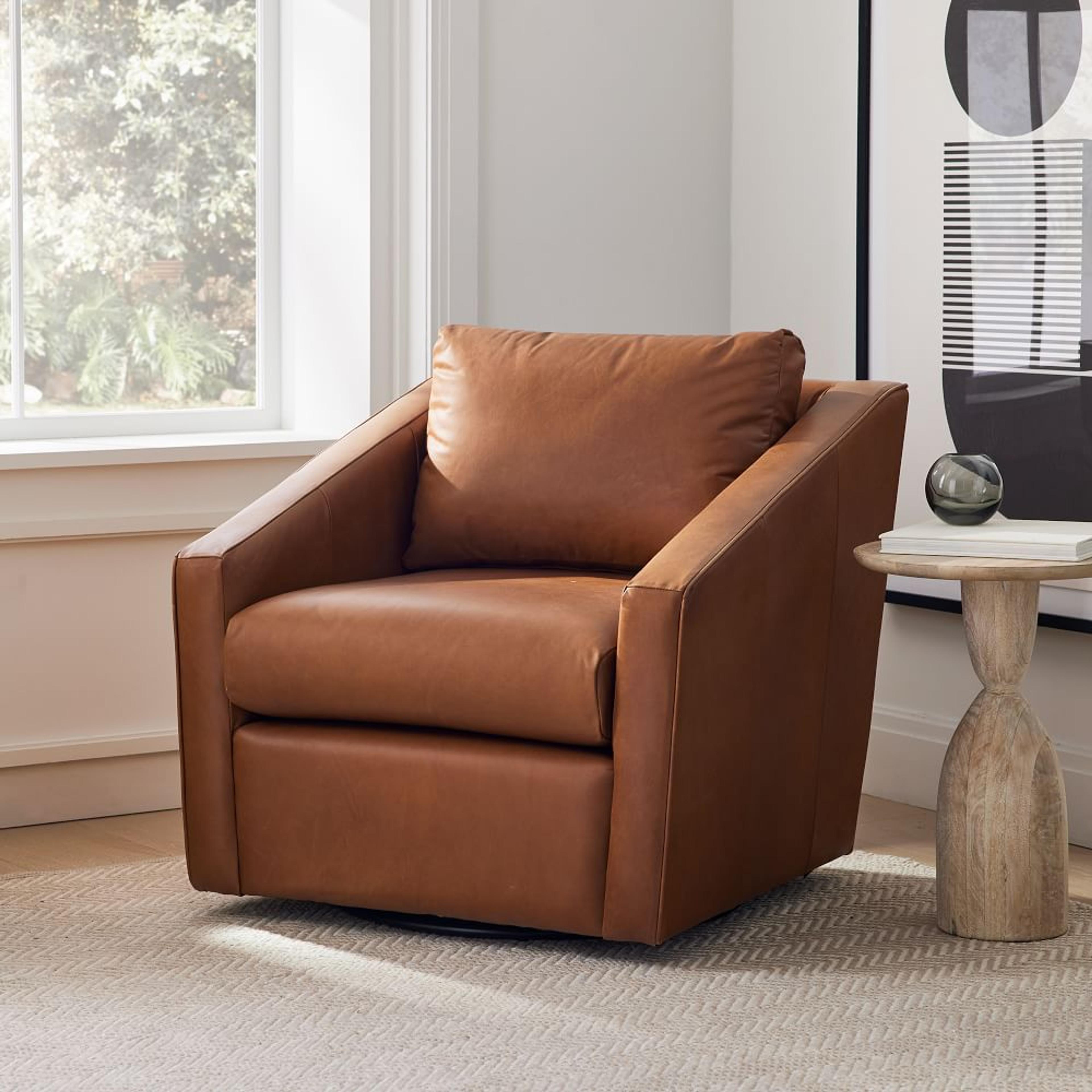 Tessa Swivel Chair, Poly, Vegan Leather, Saddle, Concealed Support | West Elm