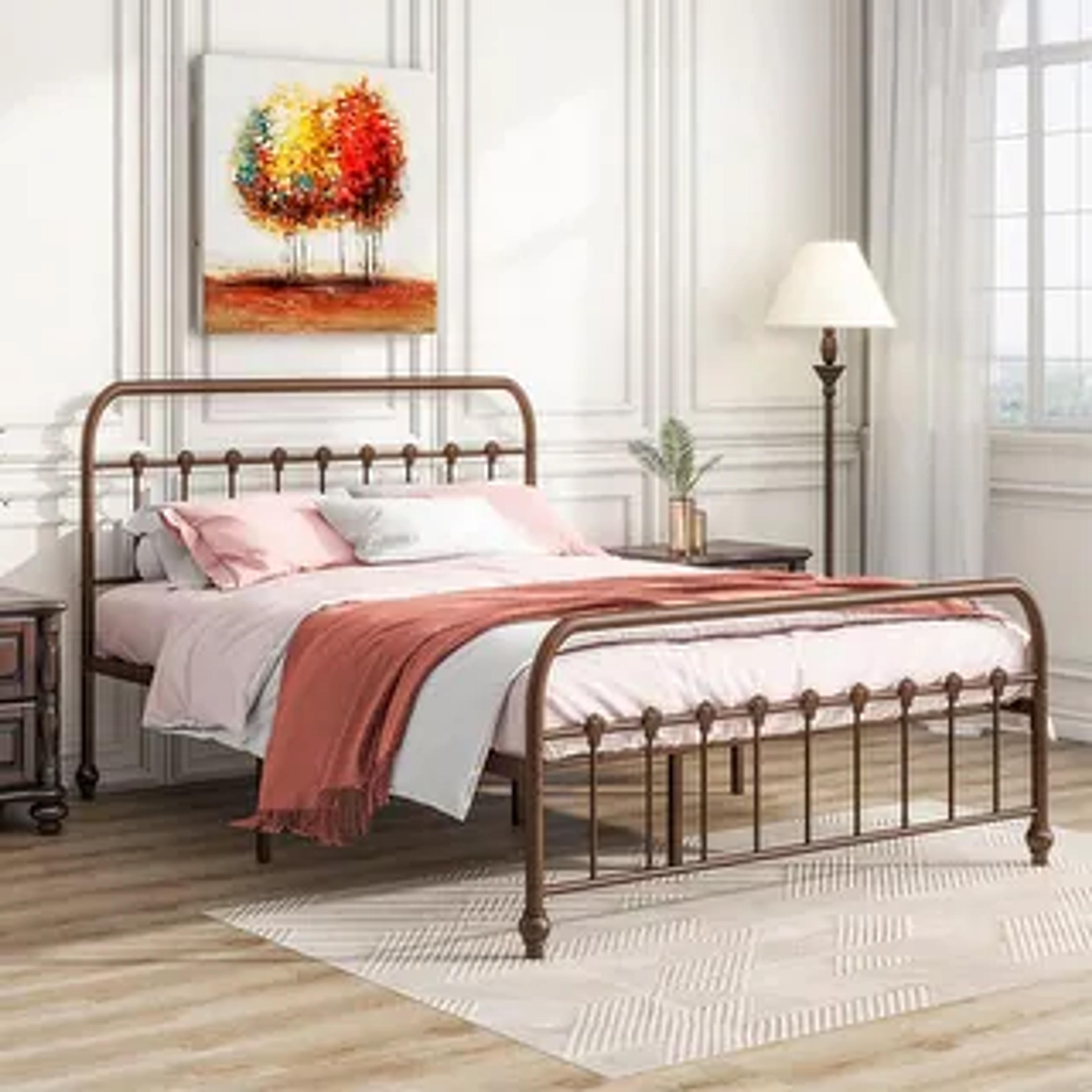 Vintage / French Metal Platform Bed Frame, Easy-Assembly, Twin / Full / Queen Bed Frame - Bed Bath & Beyond - 38336721