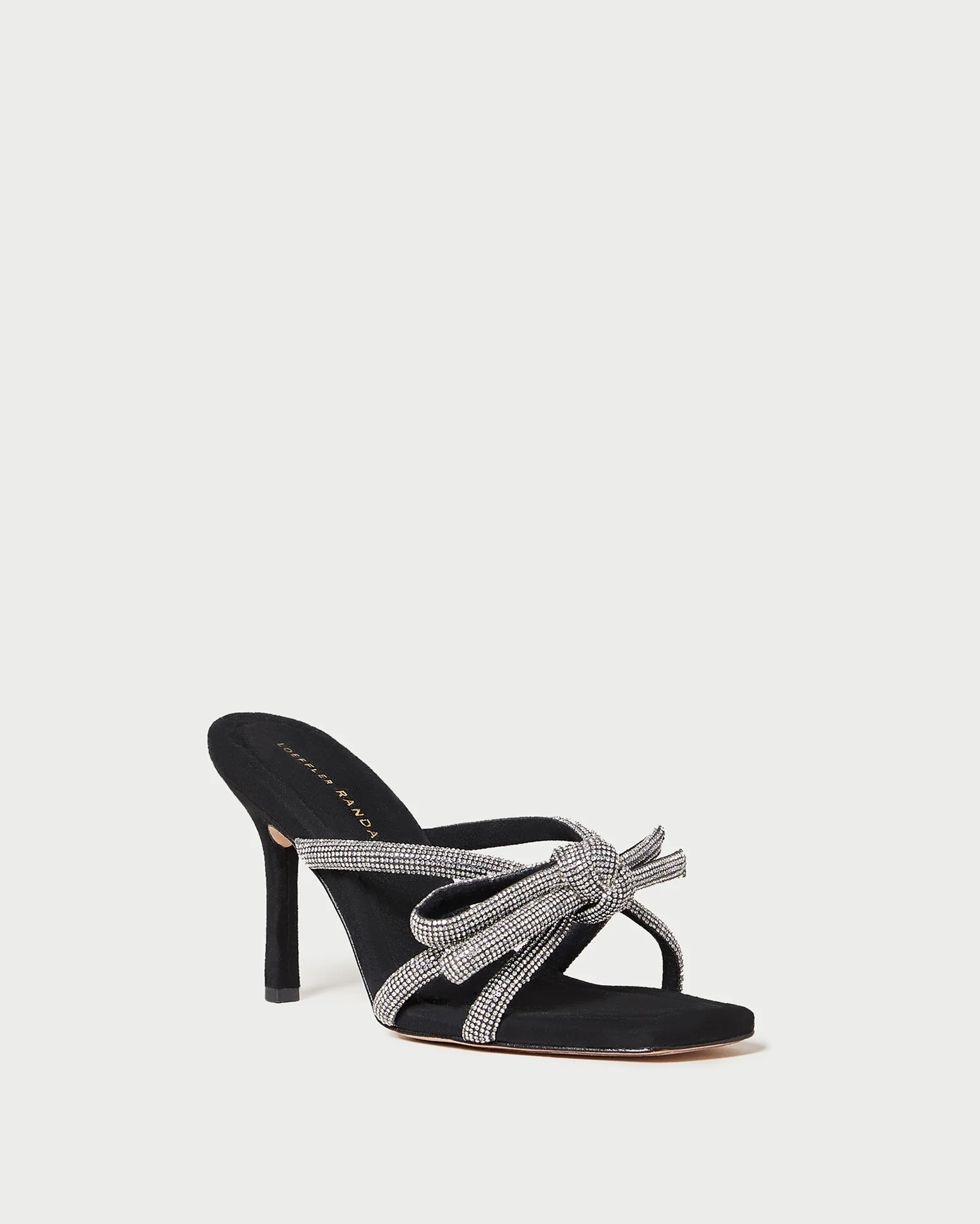 Loeffler Randall | Margi Black/Rhinestone Suede Bow Heel I Heeled Sandals I Footwear