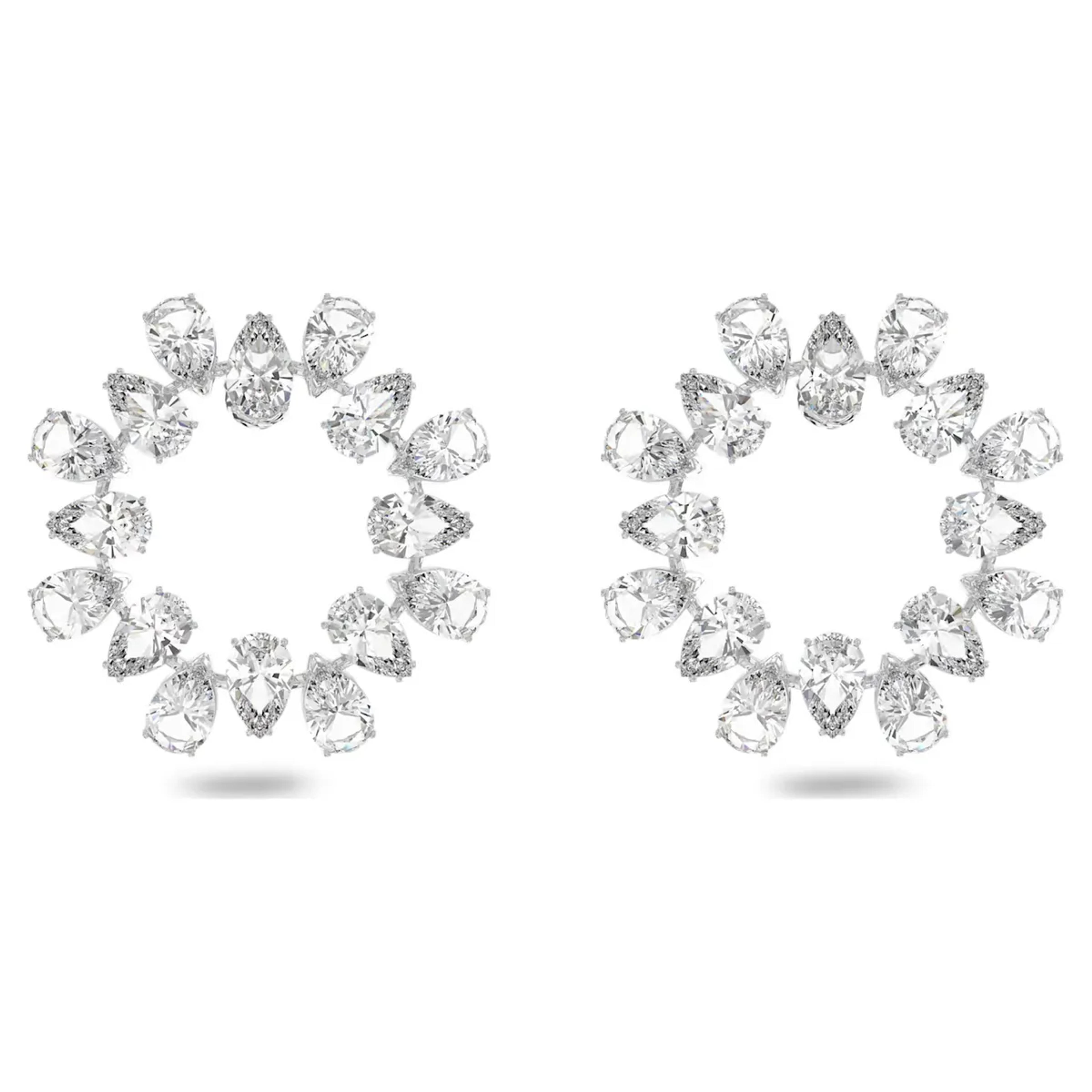 Millenia hoop earrings, Pear cut, White, Rhodium plated | Swarovski