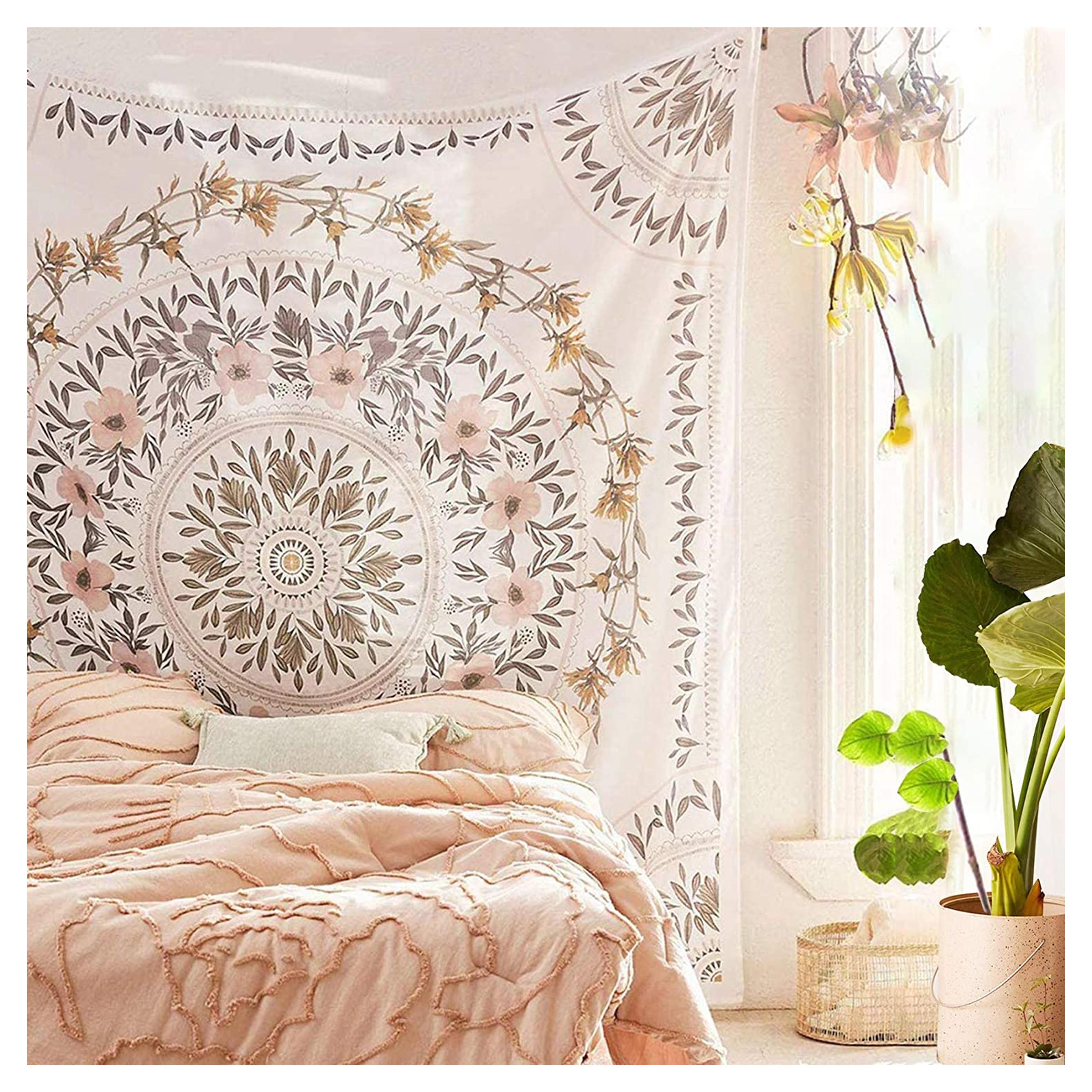 Simpkeely Sketched Floral Medallion Tapestry, Bohemian Mandala Wall Hanging Tapestries, Indian Art Print Mural for Bedroom Living Room Dorm Home Décor 59.1x80 Inches（Mauve）