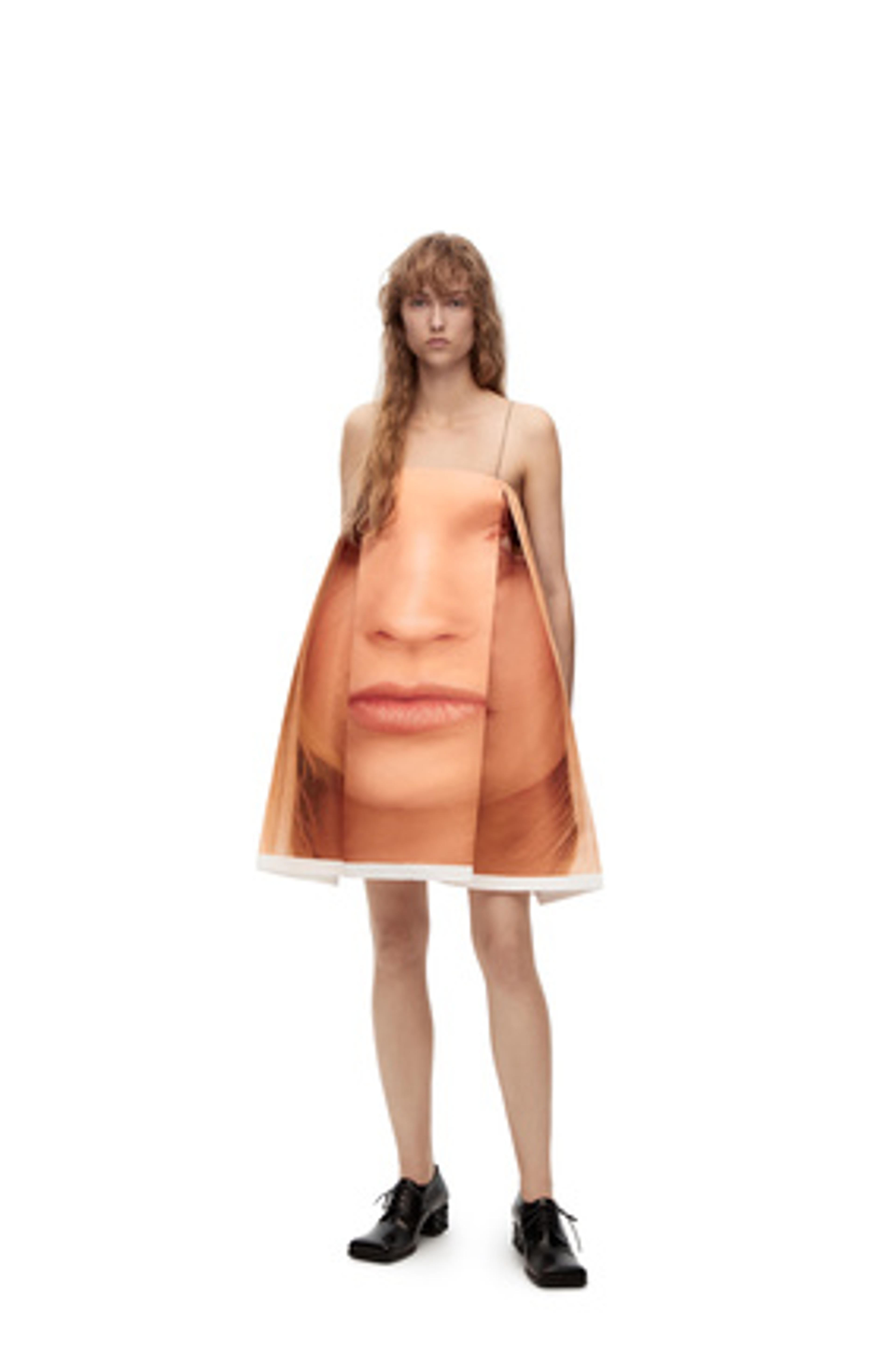 Face print strappy dress in technical duchesse satin Yellow/Multicolour - LOEWE