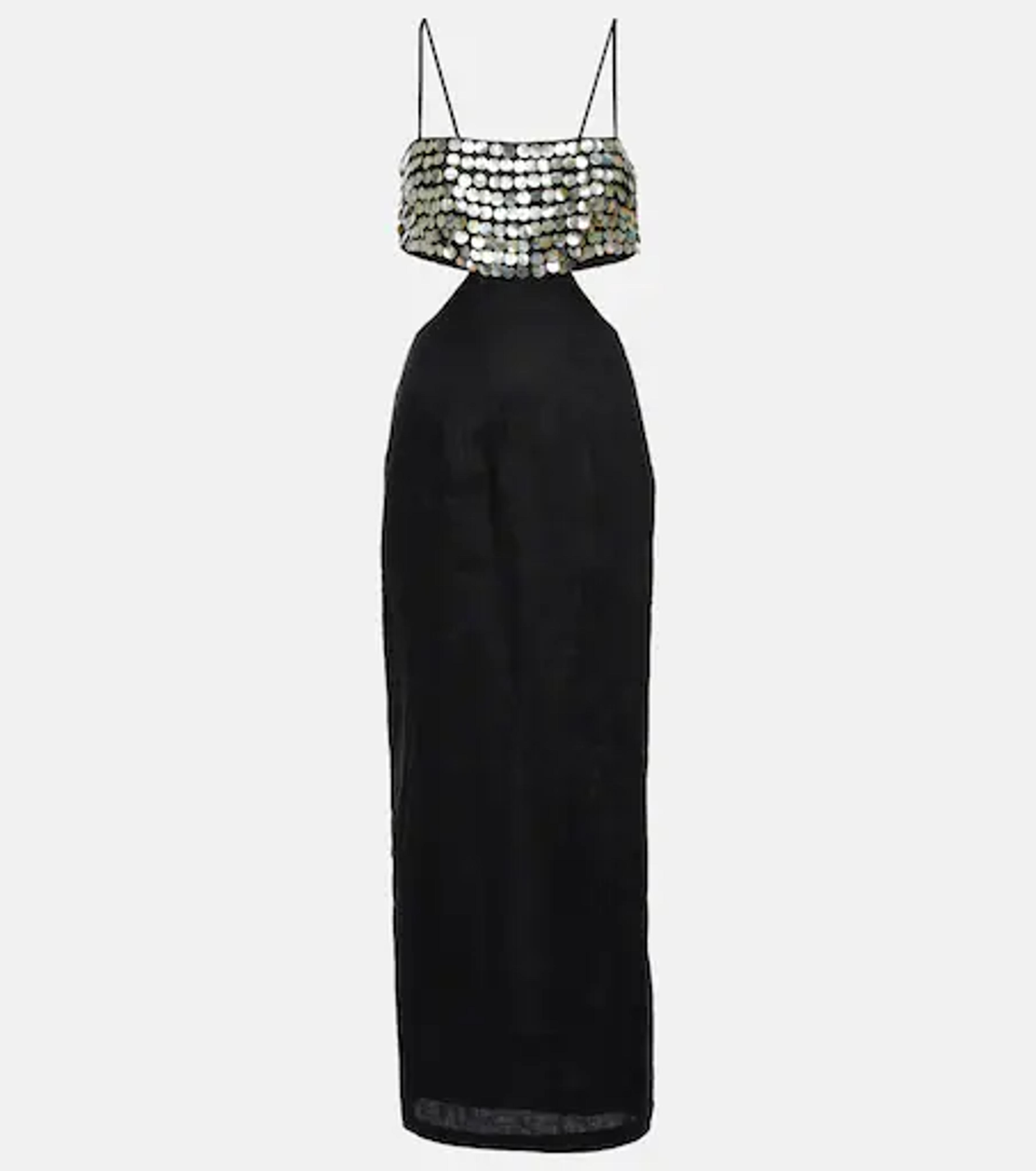 Embellished Linen Maxi Dress in Black - Staud