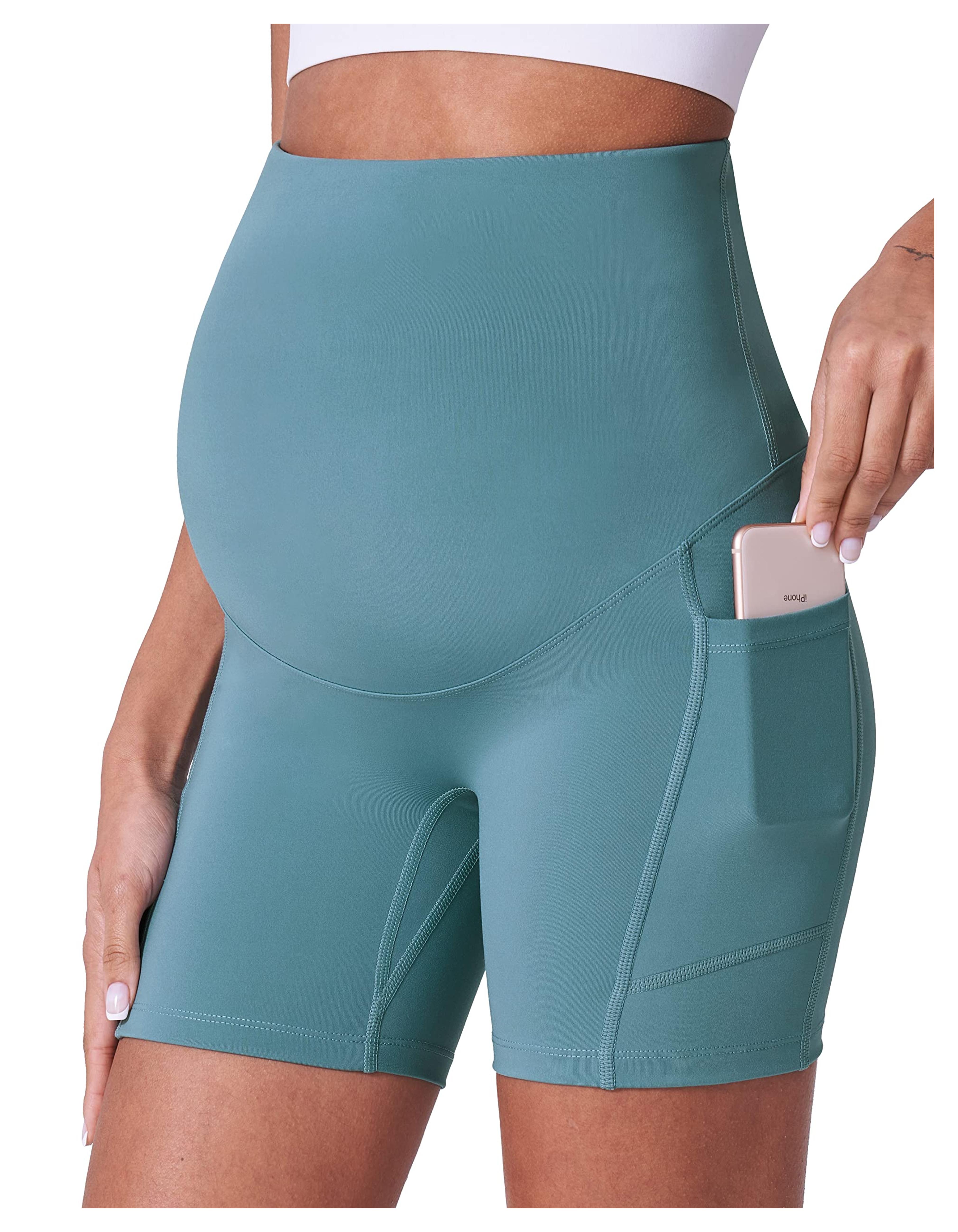 POSHDIVAH Maternity Shorts for Women Over Belly Biker Workout Yoga Active Summer Pregnancy Running Short Leggings 5" Light Blue 5" Medium