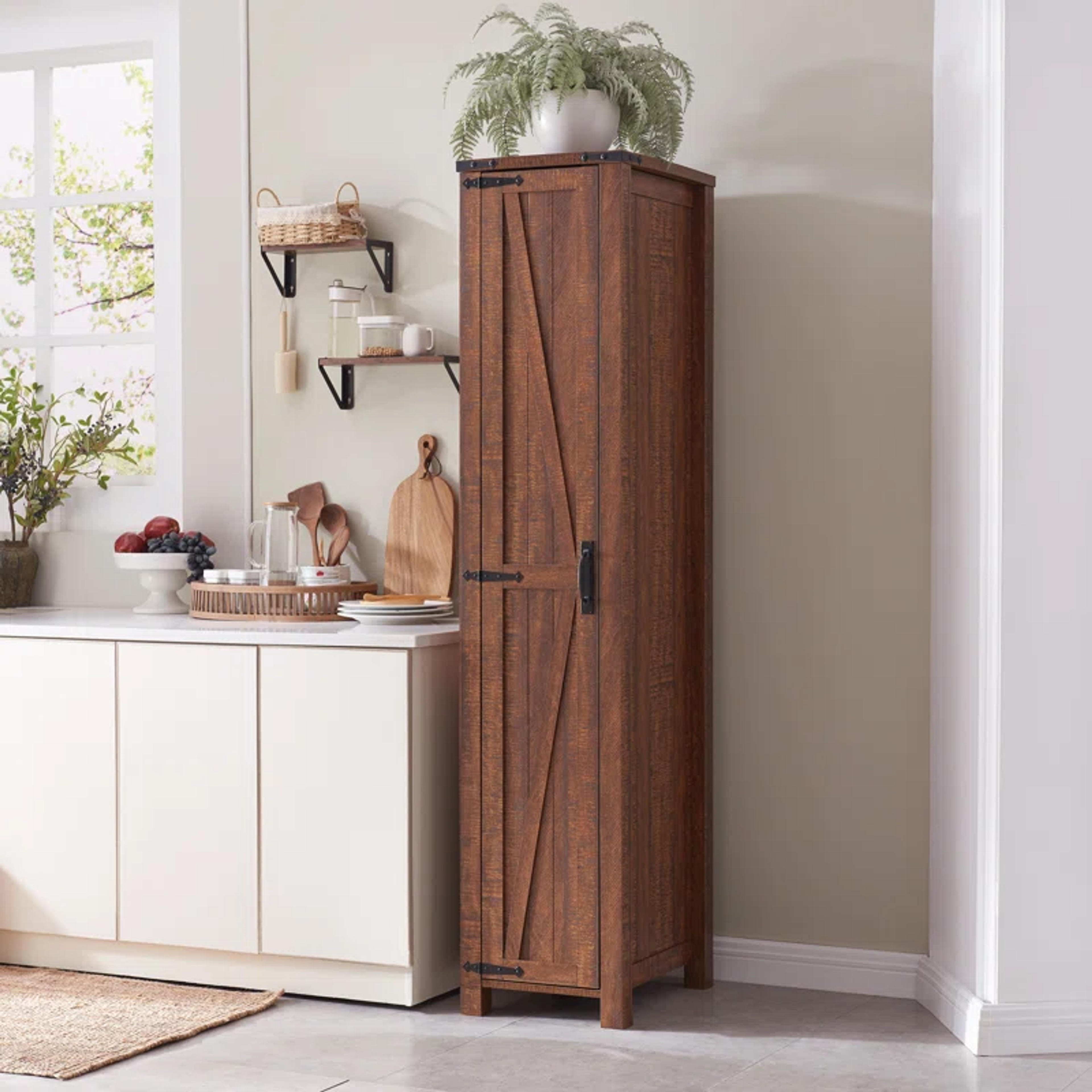 Gracie Oaks Thurid Farmhouse Freestanding Linen Cabinet with Adjustable Shelves for Narrow Kitchen Pantry & Reviews | Wayfair