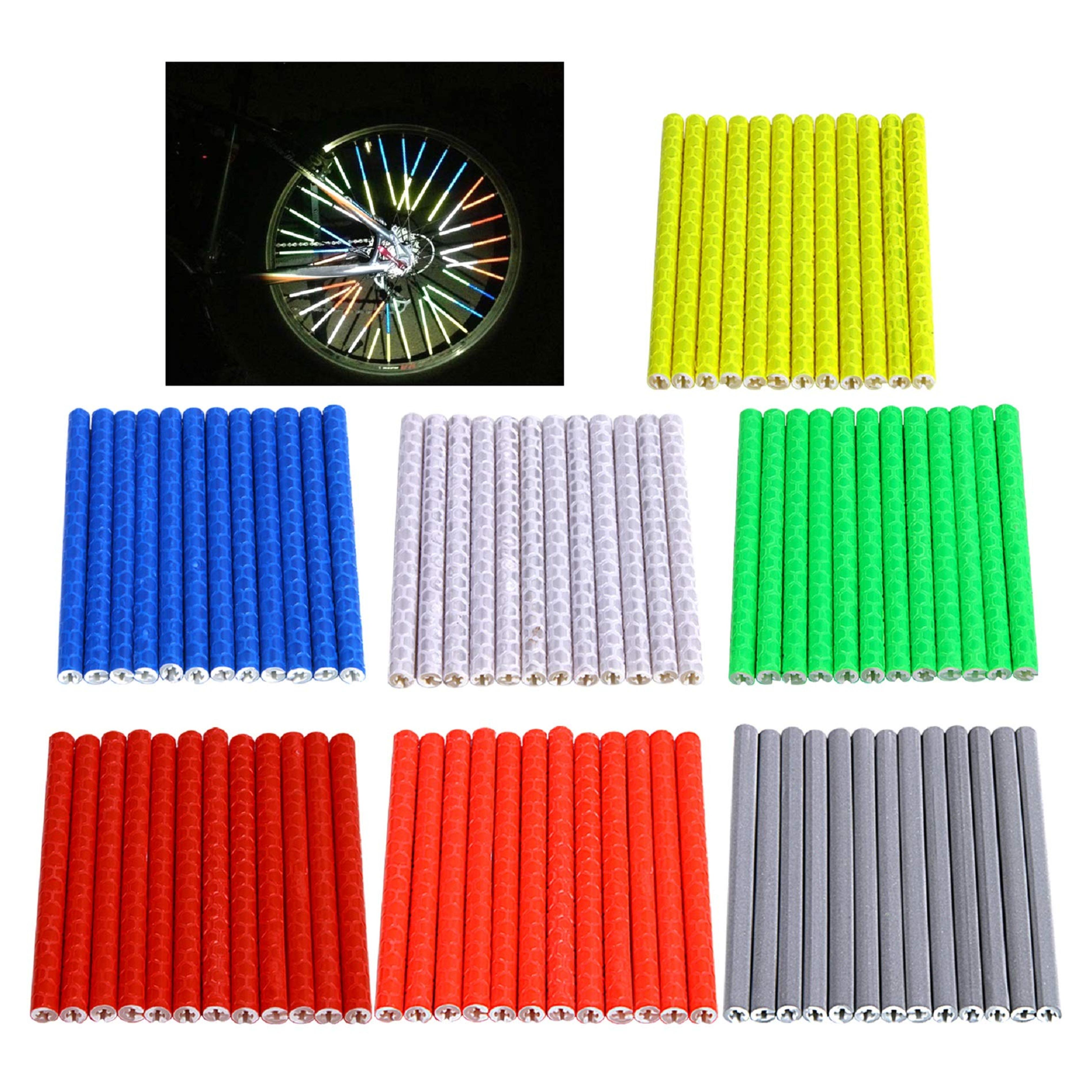 SANNIX 84pcs/7 Sets Bicycle Spoke Skins Wraps Bicycle Wheel Spoke Reflector Reflective Kids Road Mountain Bike Colorful Wheel Decoration Reflectors