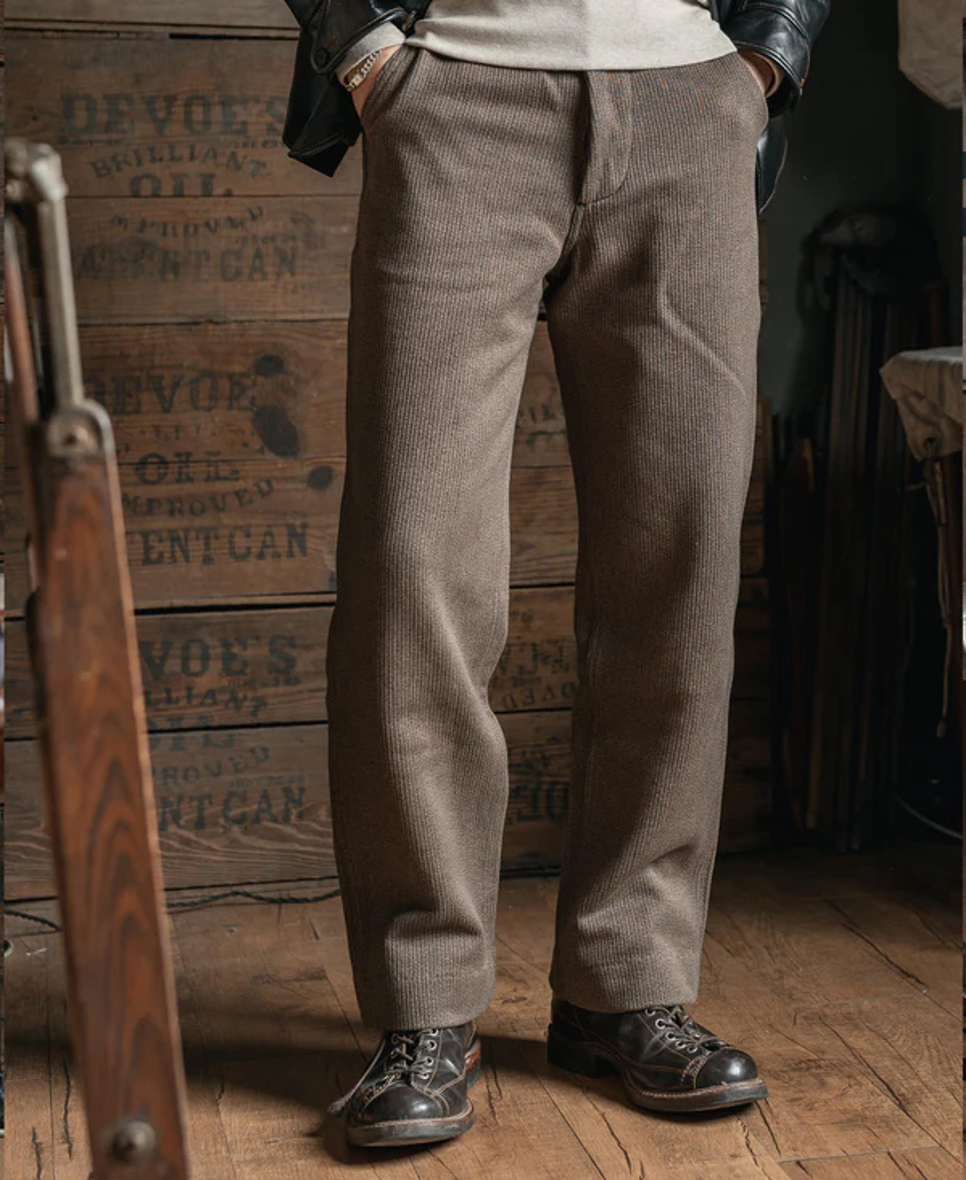 1930s - 1940s Heavyweight Pique Salt & Pepper Stripe Work Pants | Bronson - Bronson Mfg. Co.