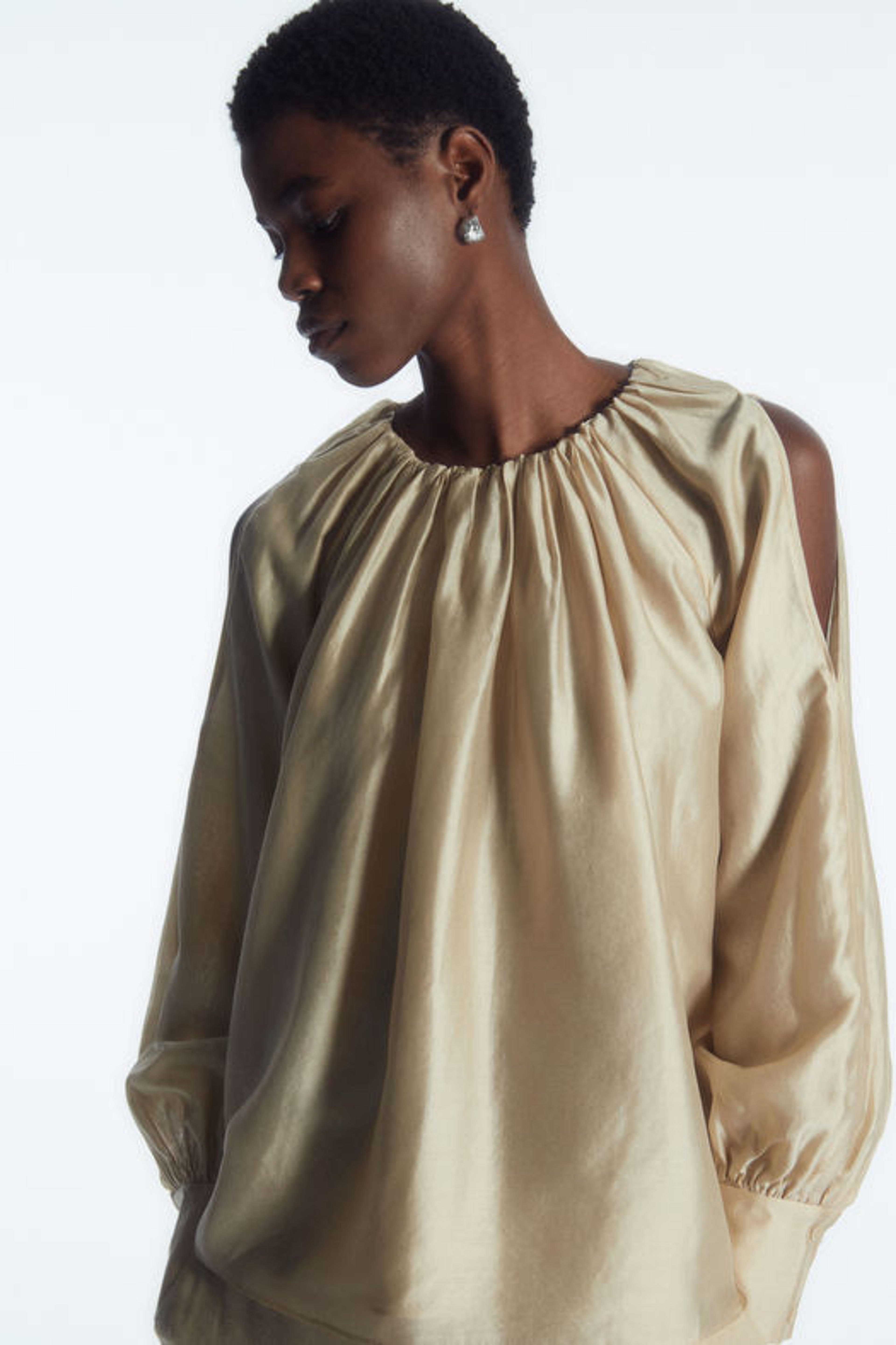 PLEATED LONG-SLEEVED BLOUSE - BEIGE - Tops - COS