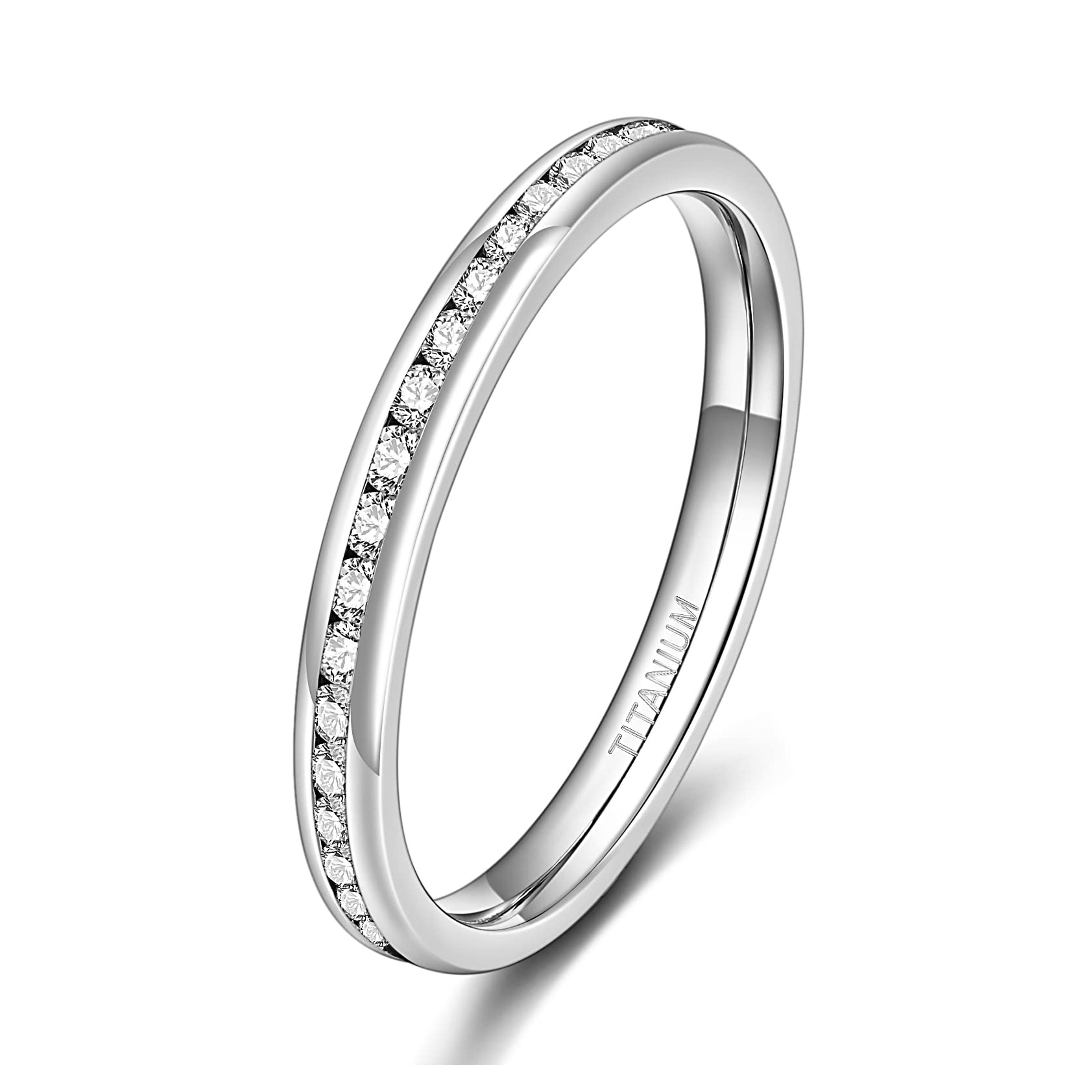 Amazon.com: TIGRADE 2mm Women Titanium Eternity Ring Cubic Zirconia Anniversary Wedding Engagement Band Size 3-13.5 : Clothing, Shoes & Jewelry