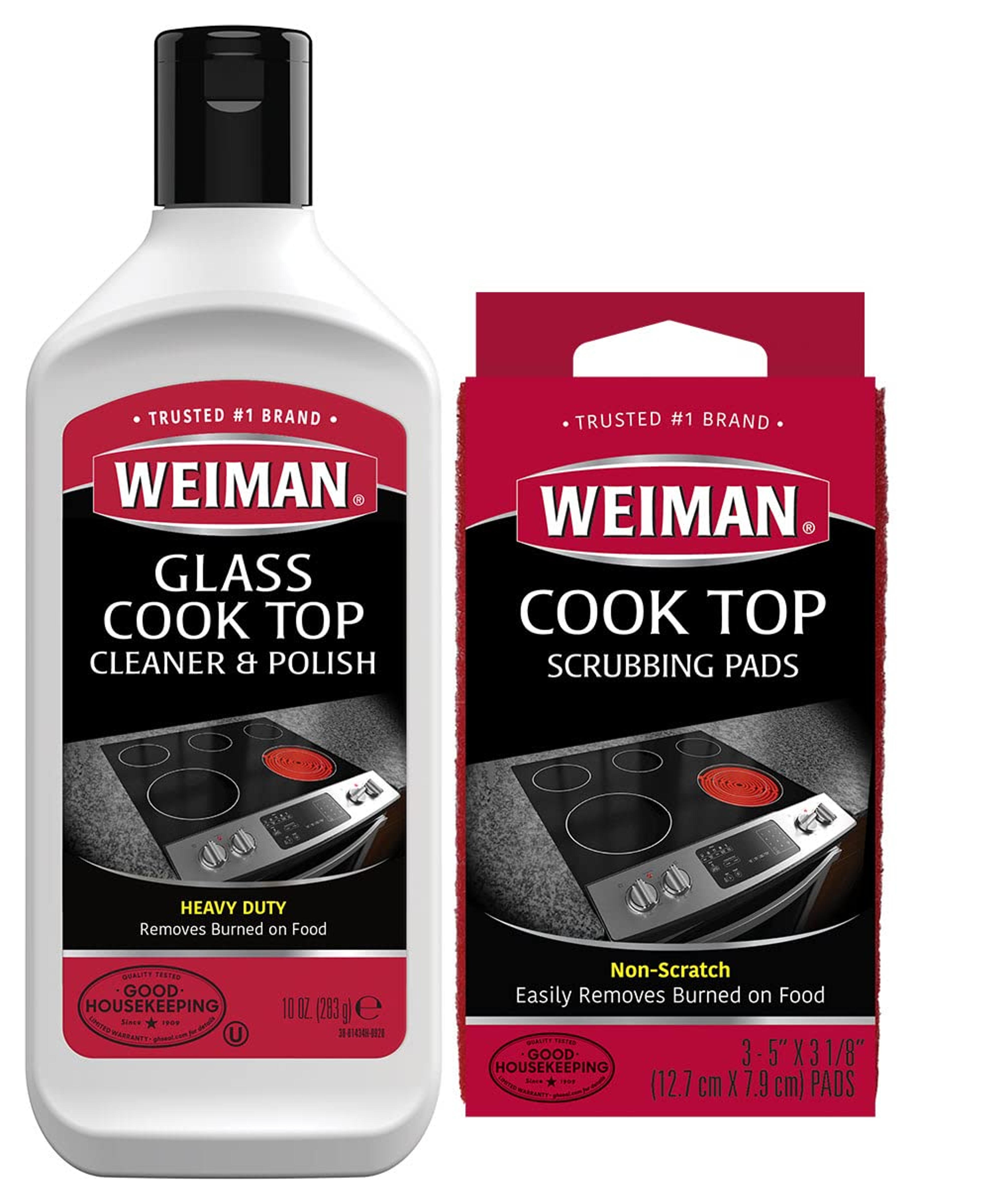 Weiman Ceramic and Glass Cooktop Cleaner - Heavy Duty Cleaner and Polish (10 Ounce Bottle and 3 Scrubbing Pads)