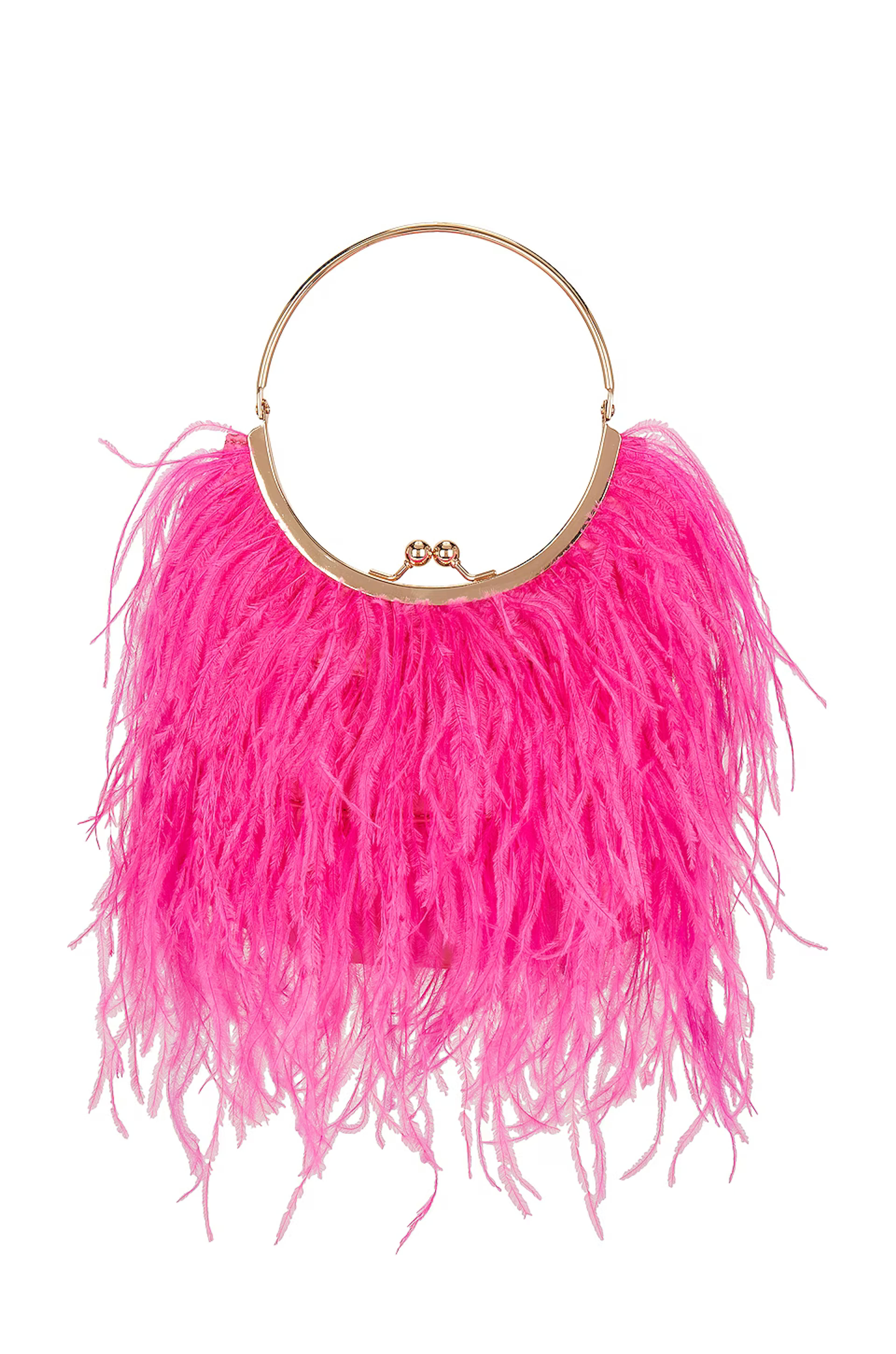 olga berg Penny Feathered Frame Bag in Fuchsia | REVOLVE