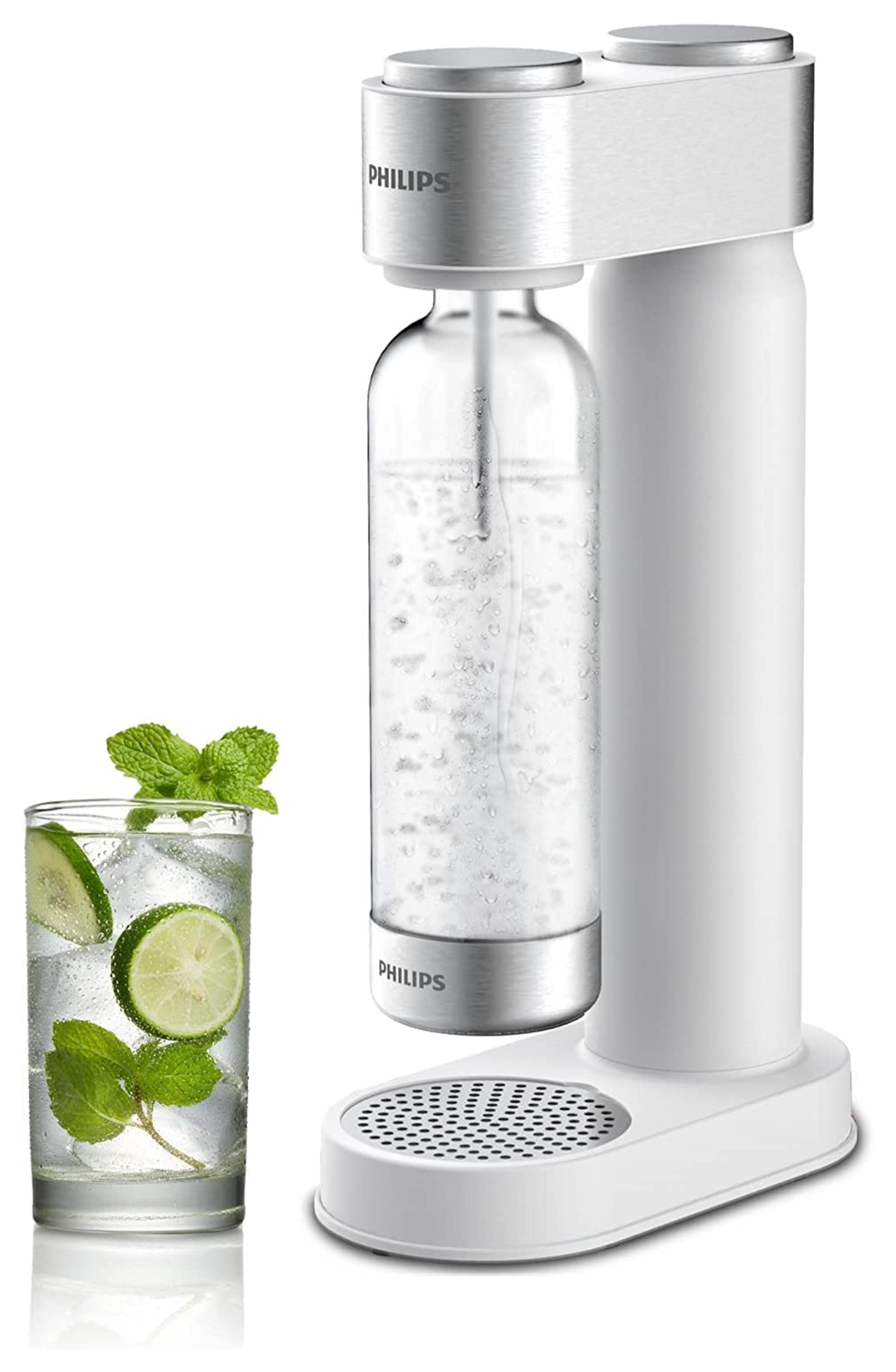 Philips Stainless Sparkling Water Maker Soda Maker Machine for Home Carbonating with BPA free PET 1L Carbonating Bottle, Compatible with Any Screw-in 60L CO2 Exchange Carbonator(NOT Included), White