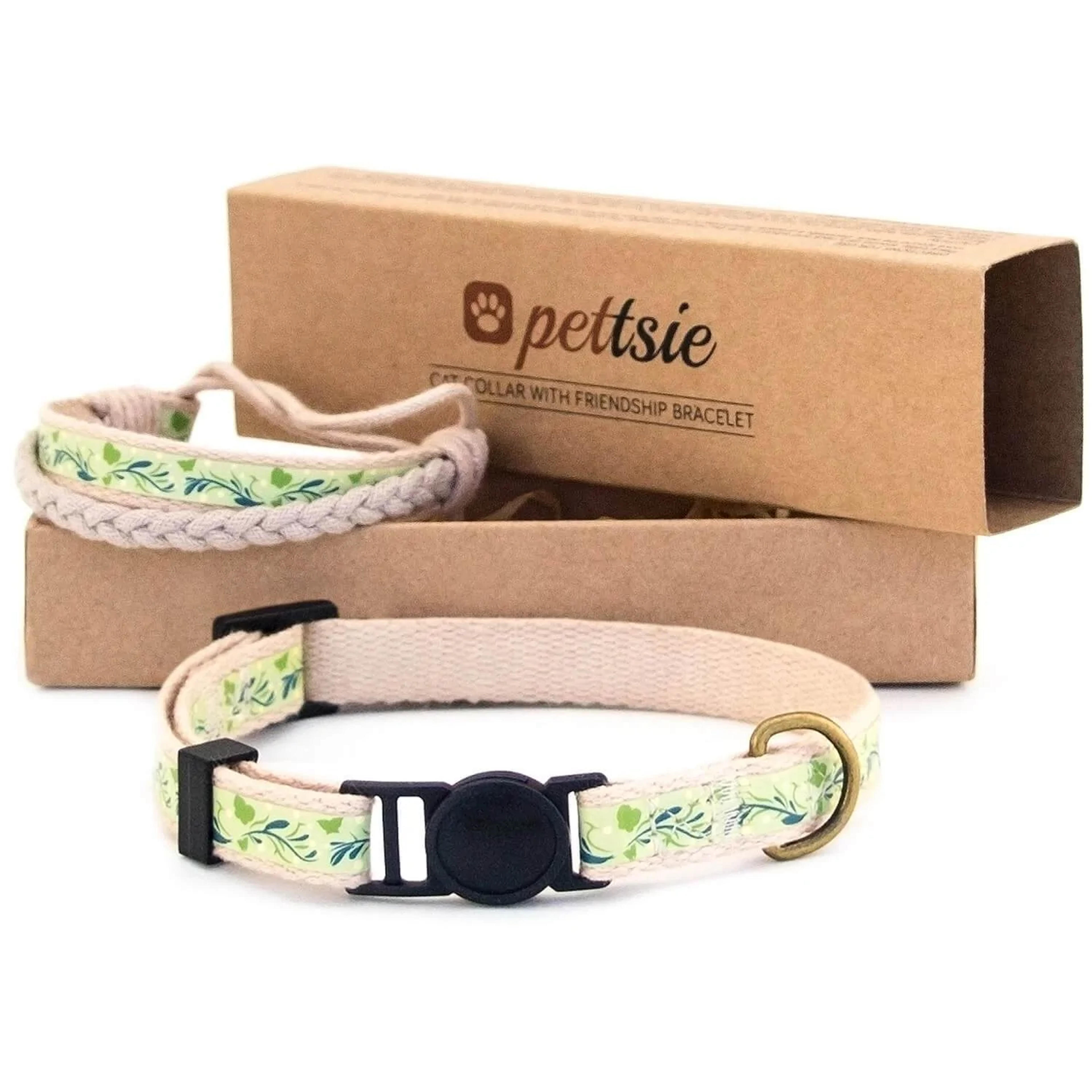 Red kitten collar with safety breakaway buckle and friendship bracelet for you - Green