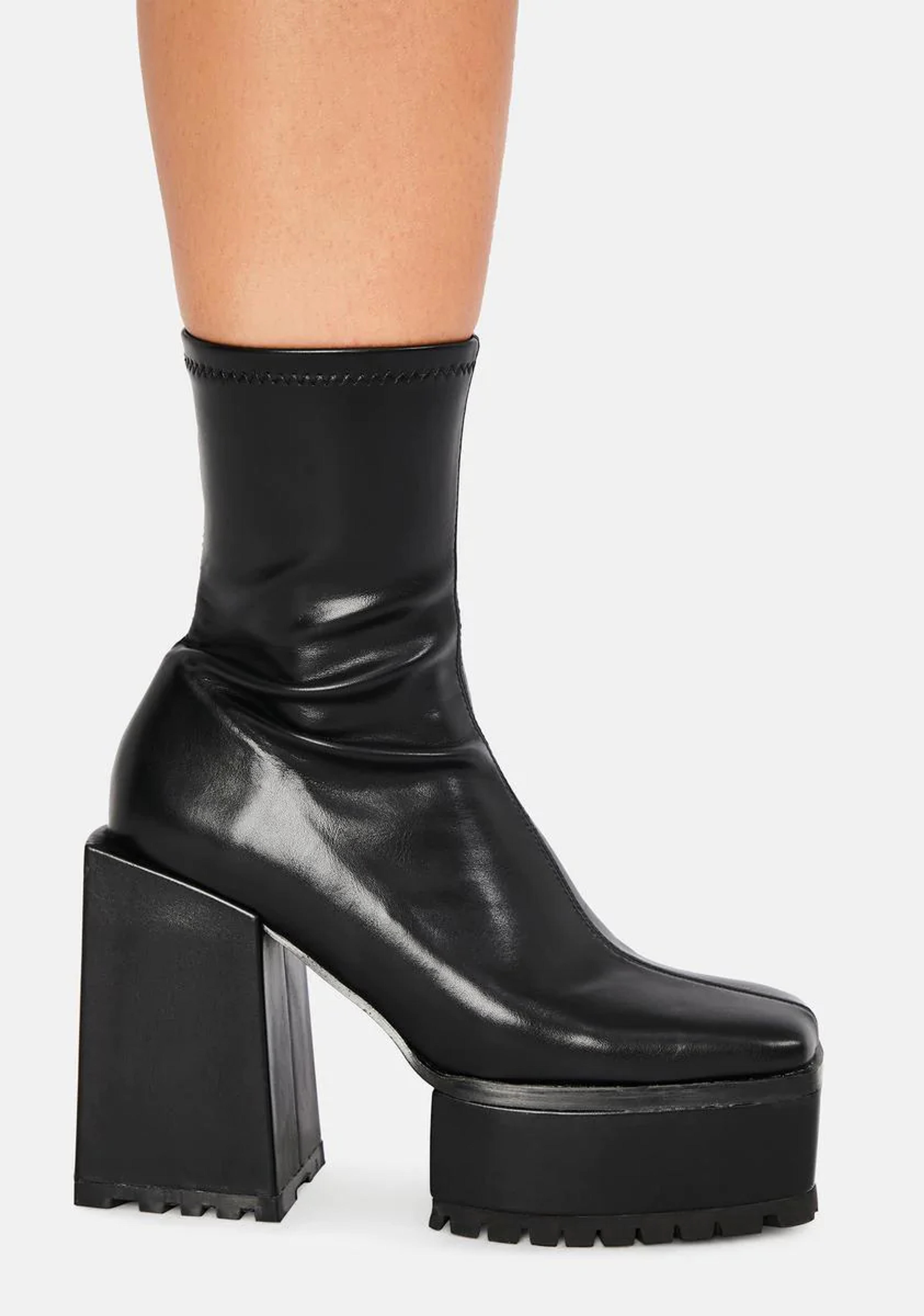 Poster Grl Vegan Leather Square Toe Platform Ankle Boots - Black – Dolls Kill