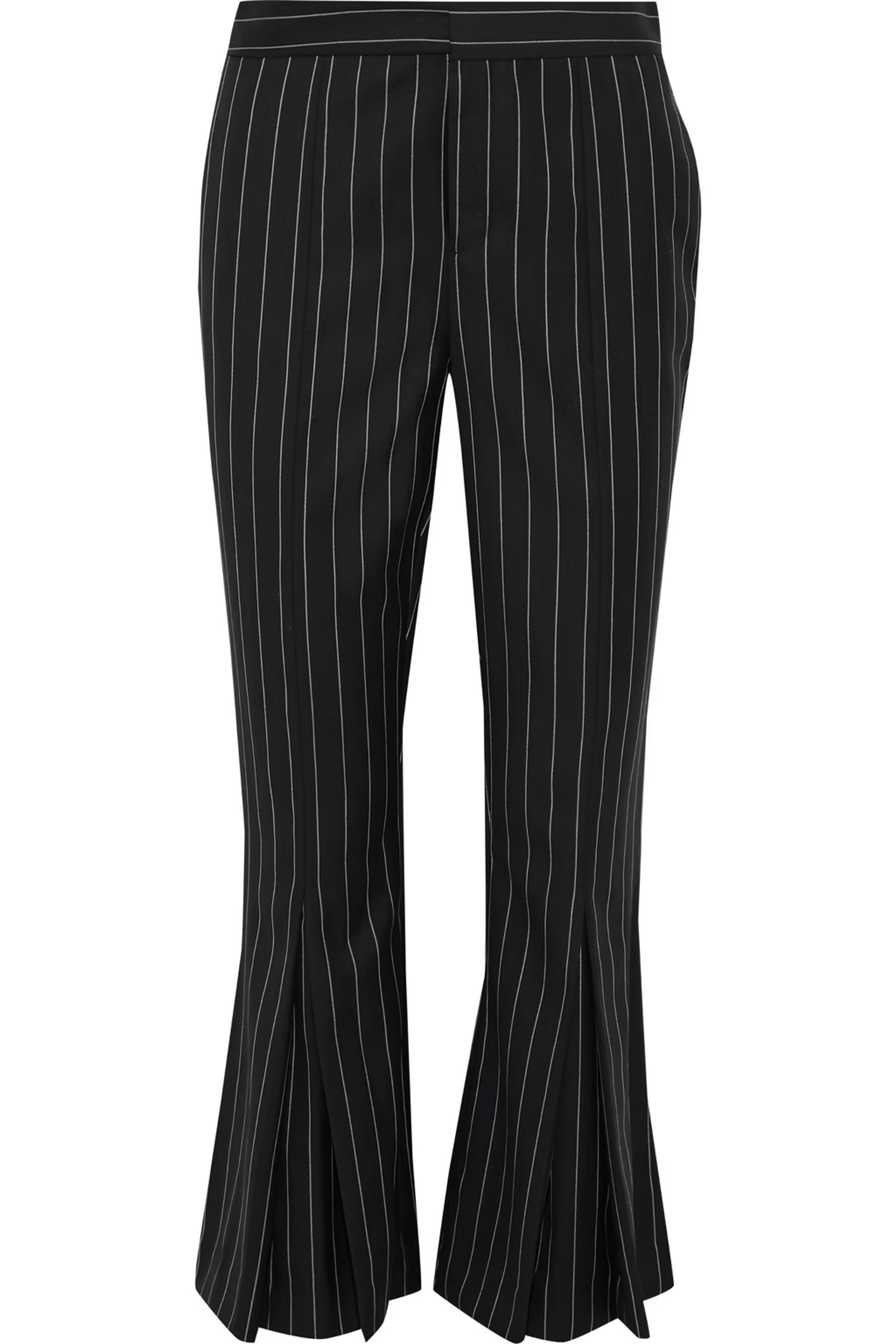 FRAME Pleated pinstriped wool-blend kick-flare pants