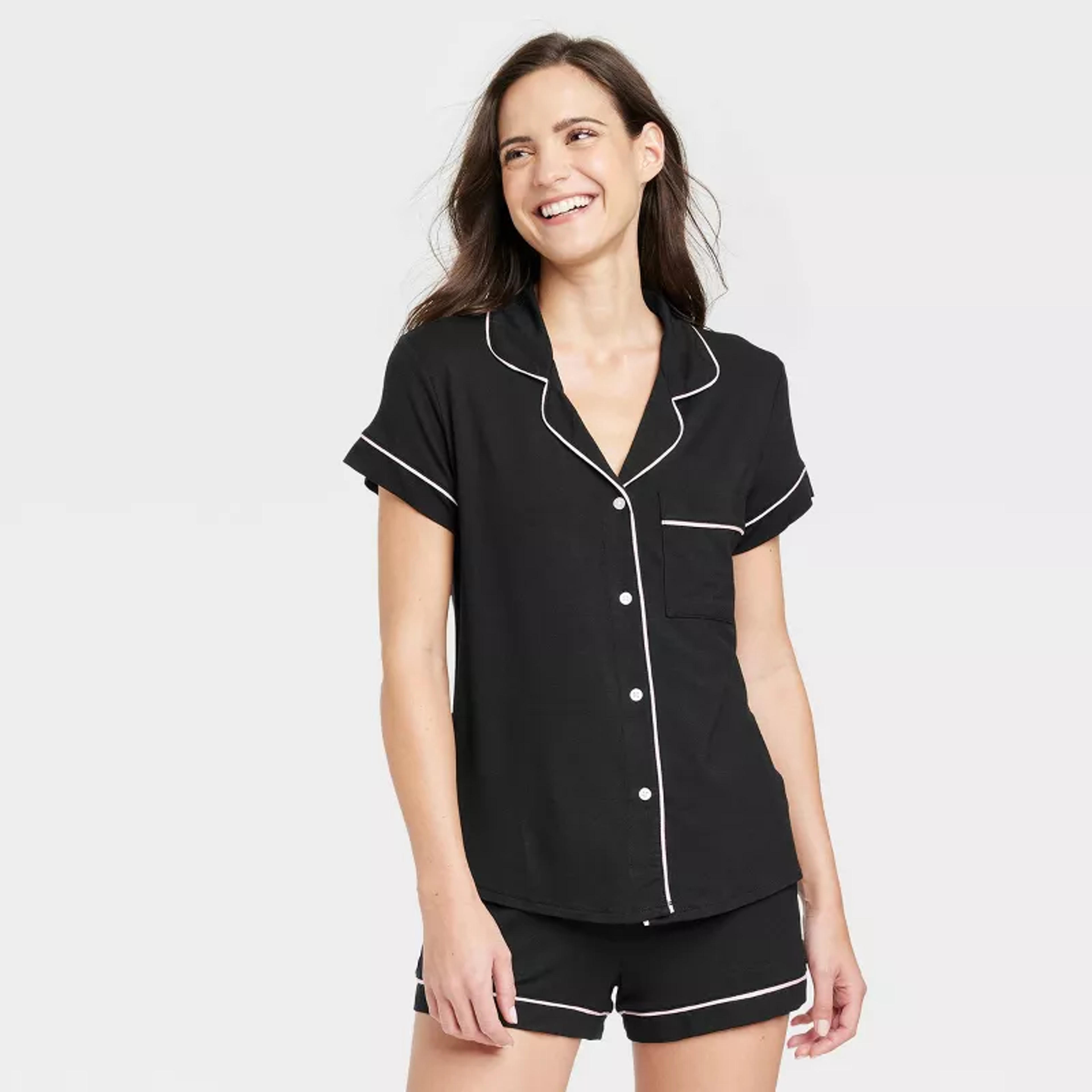 Women's Beautifully Soft Short Sleeve Notch Collar Top And Shorts Pajama Set - Stars Above™ : Target