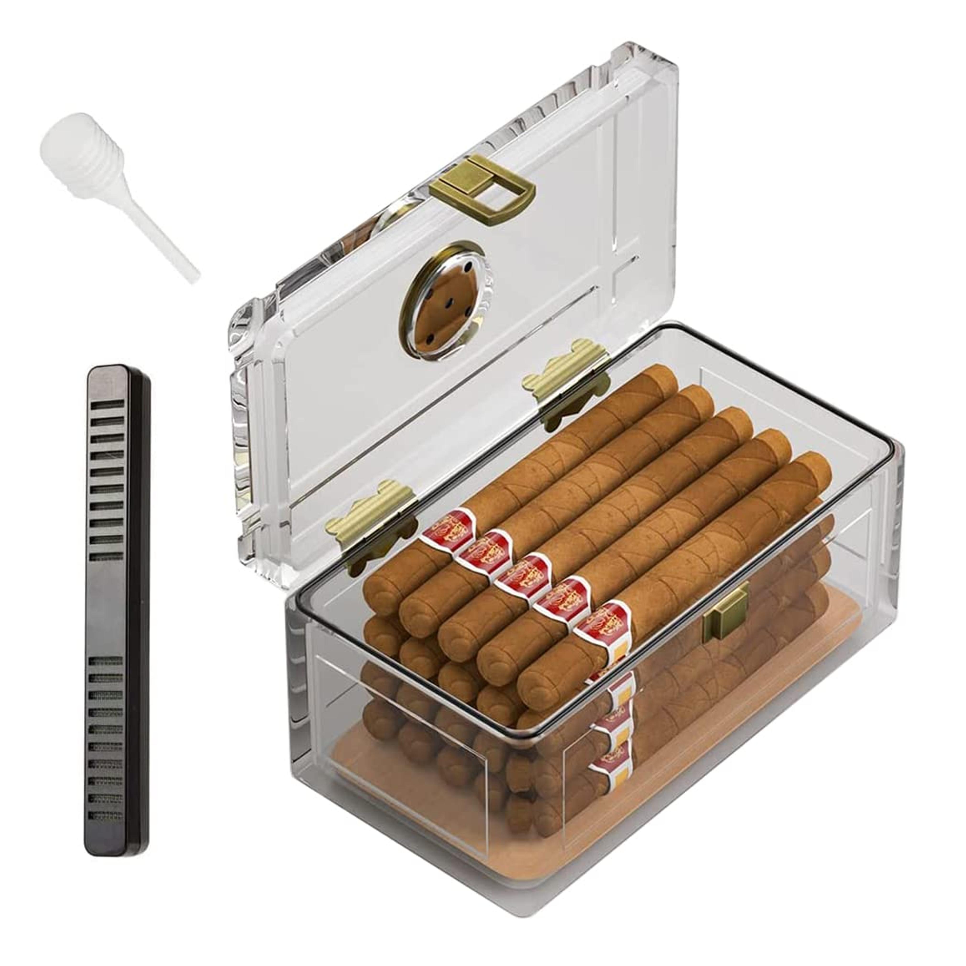 Amazon.com: TISFA Acrylic Cigar Humidor with Humidifier and Hygrometer, Desktop Cigar Case Box That can Hold About 15-20 Cigars (S) : Health & Household