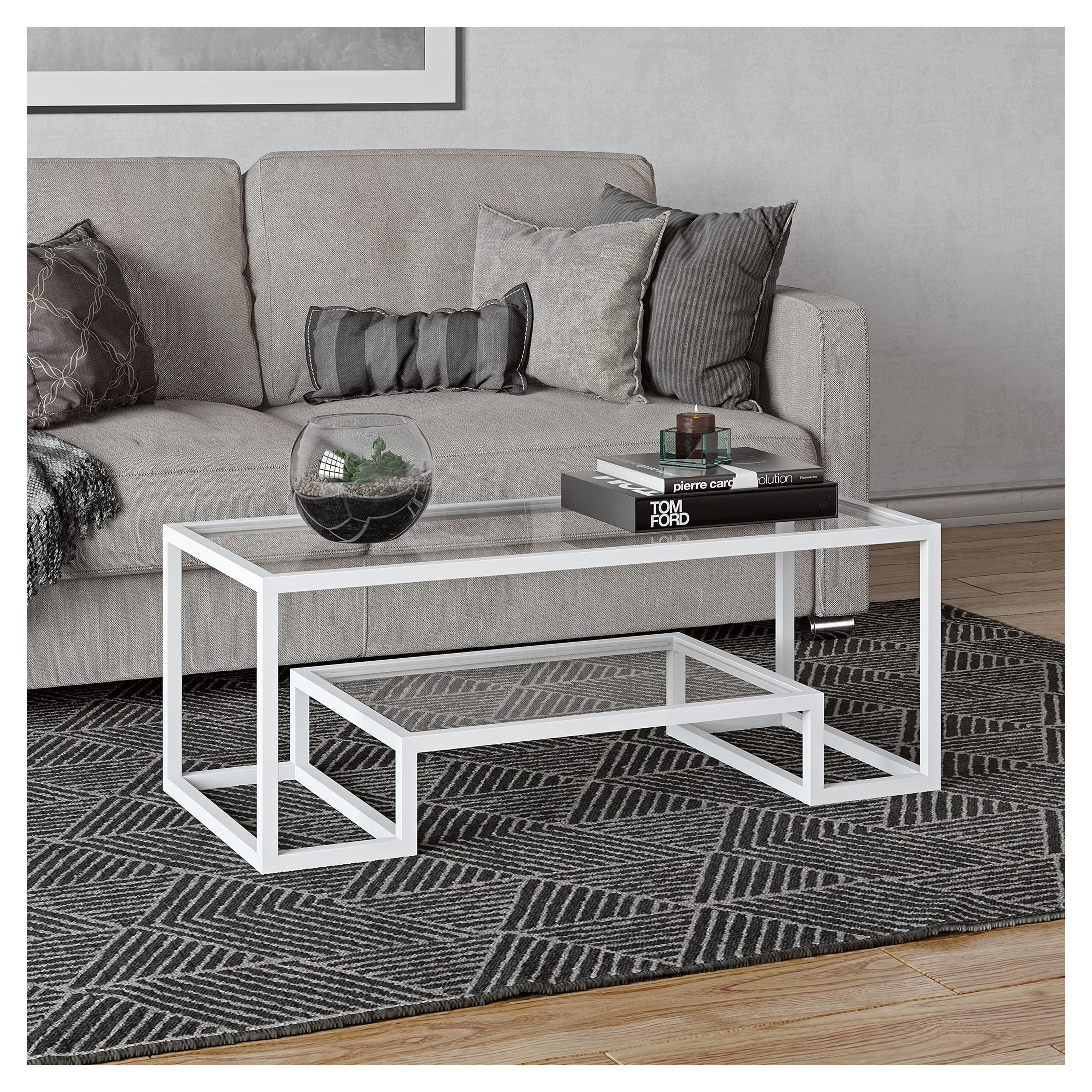 Athena 45'' Wide Rectangular Coffee Table in White Coffee Table 45" Wide White