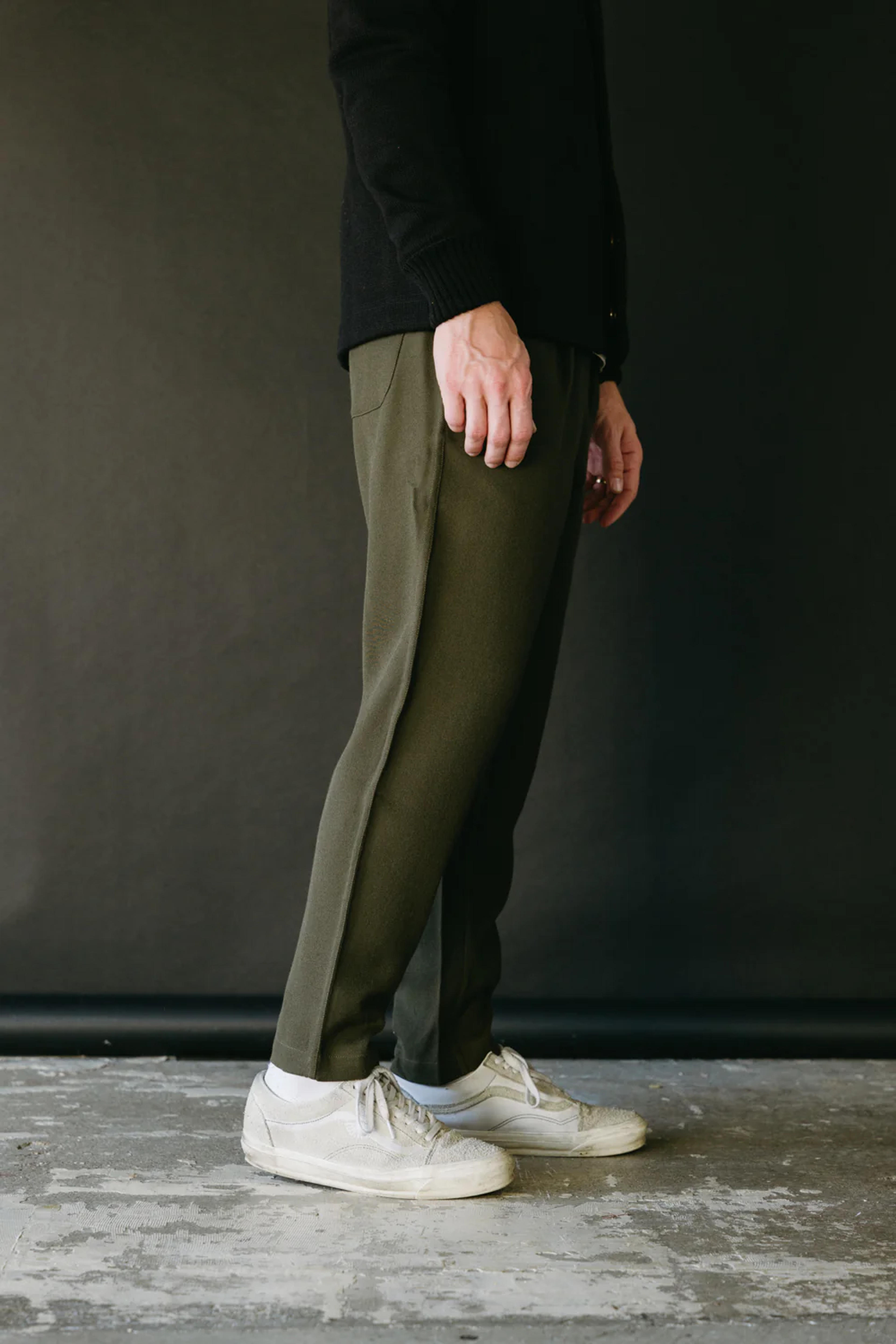 Drawstring Pant - Forest Wool Gabardine | James Dant