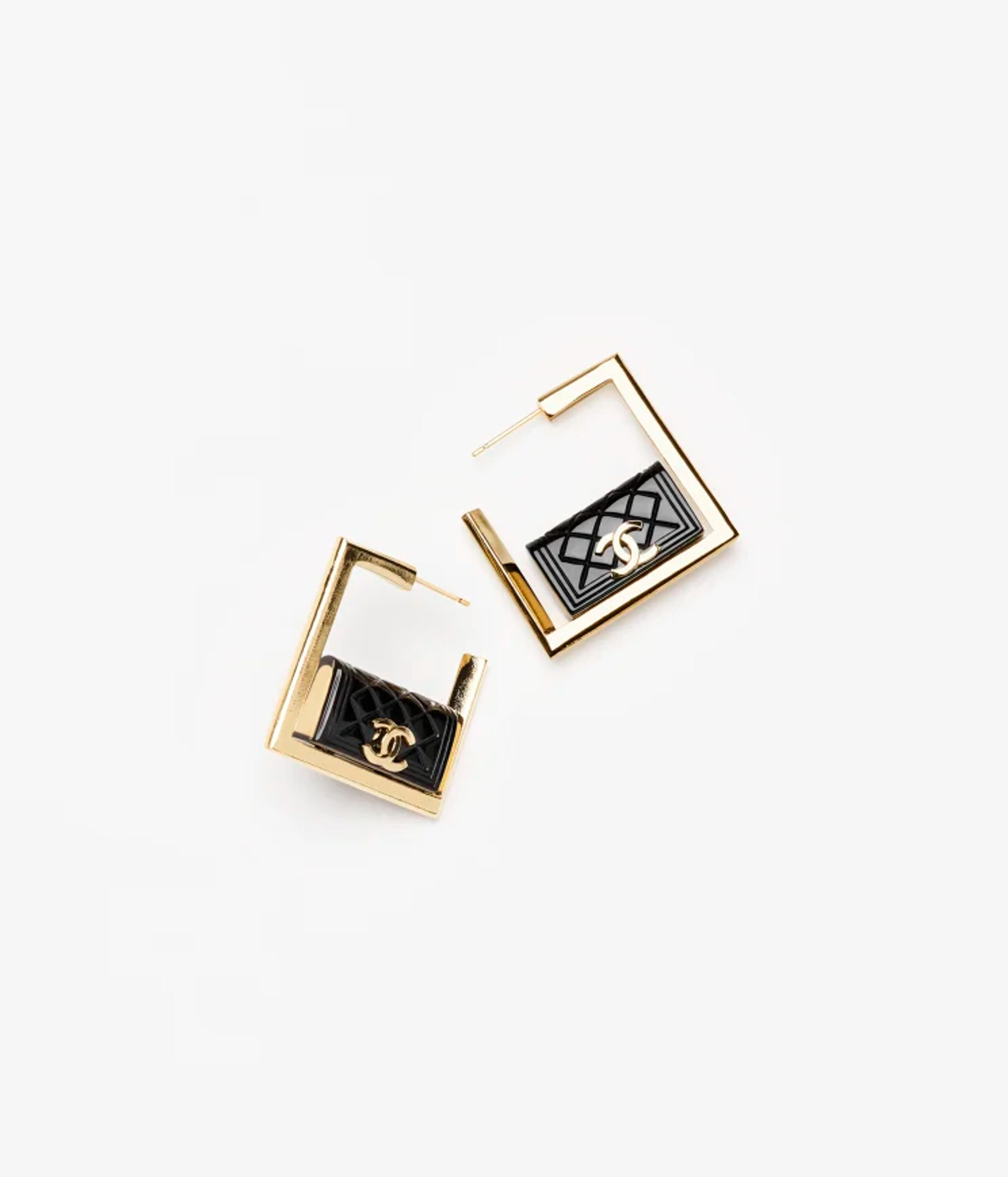 Hoop earrings - Metal & resin, gold & black — Fashion | CHANEL