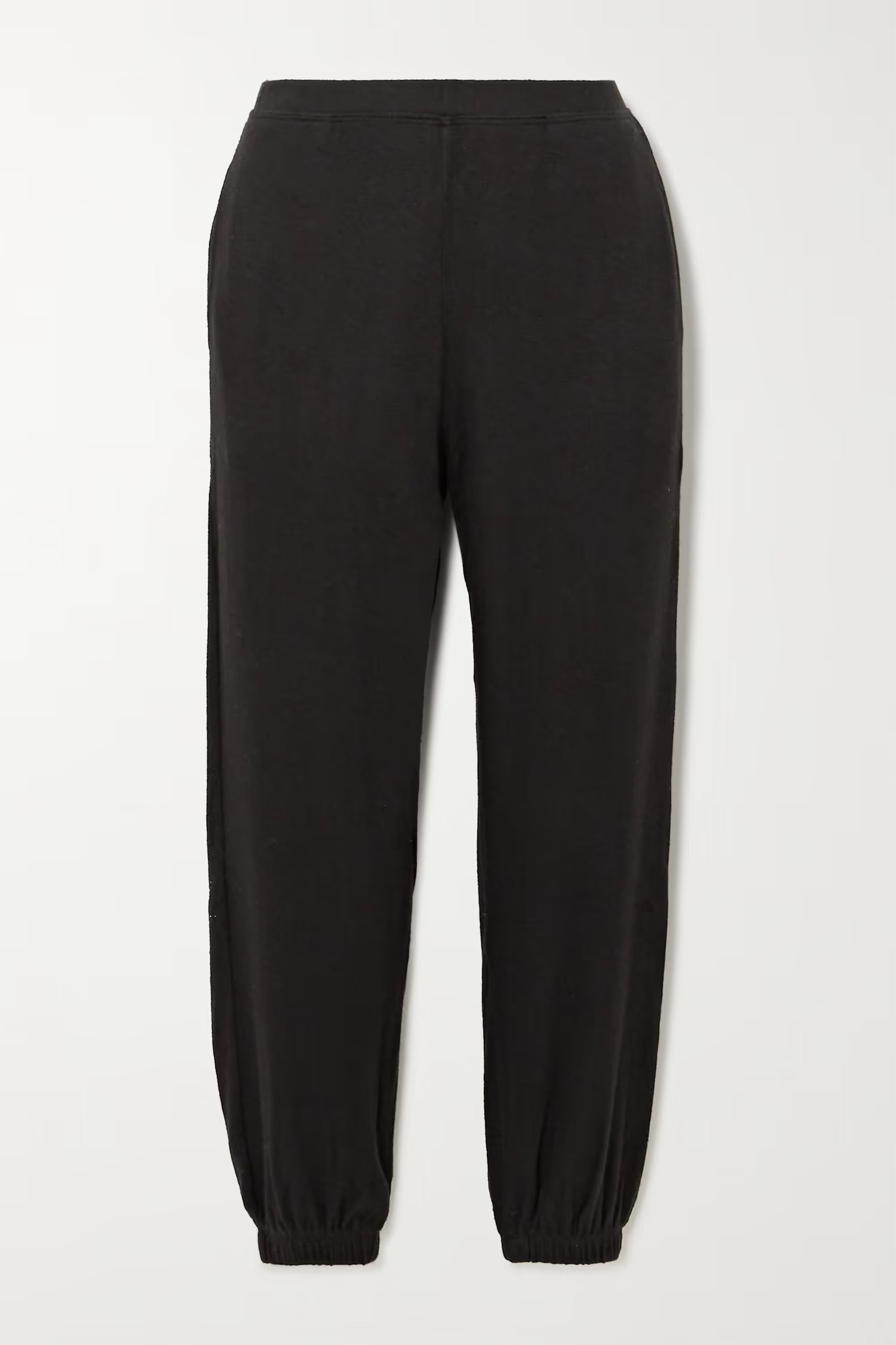 Black Lori brushed stretch-jersey track pants | LESET | NET-A-PORTER