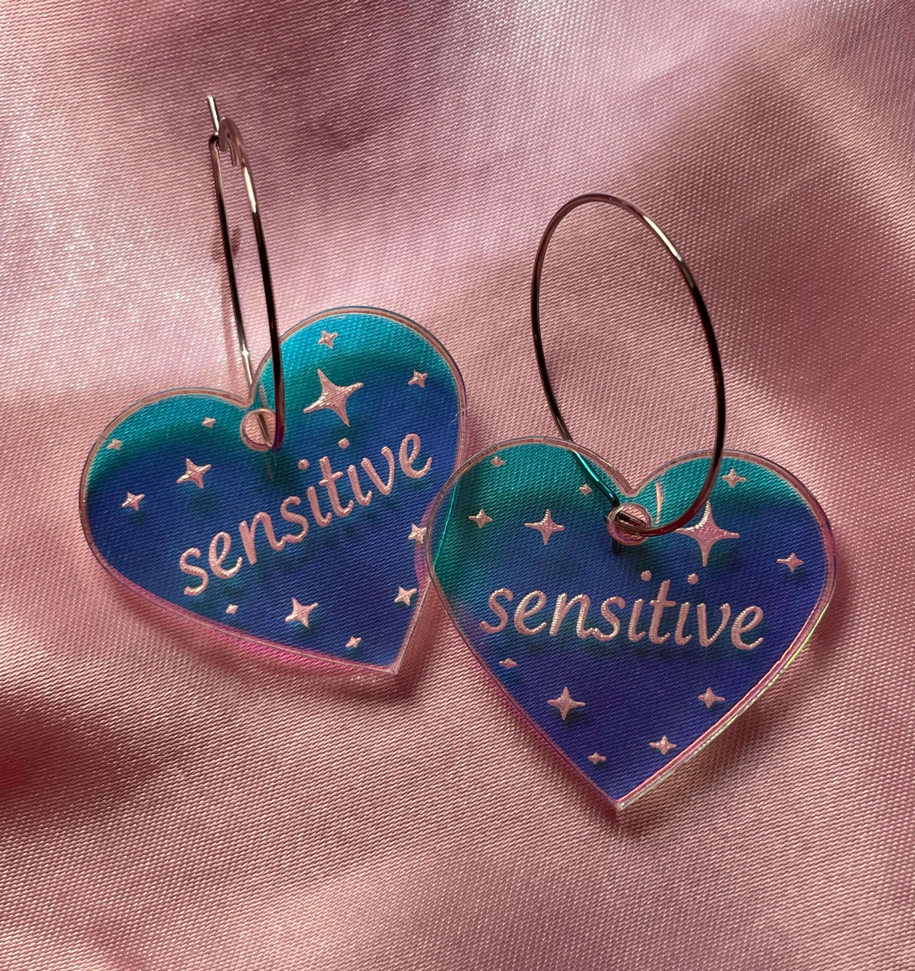 Iridescent Sensitive Heart Hoop Earrings - Etsy