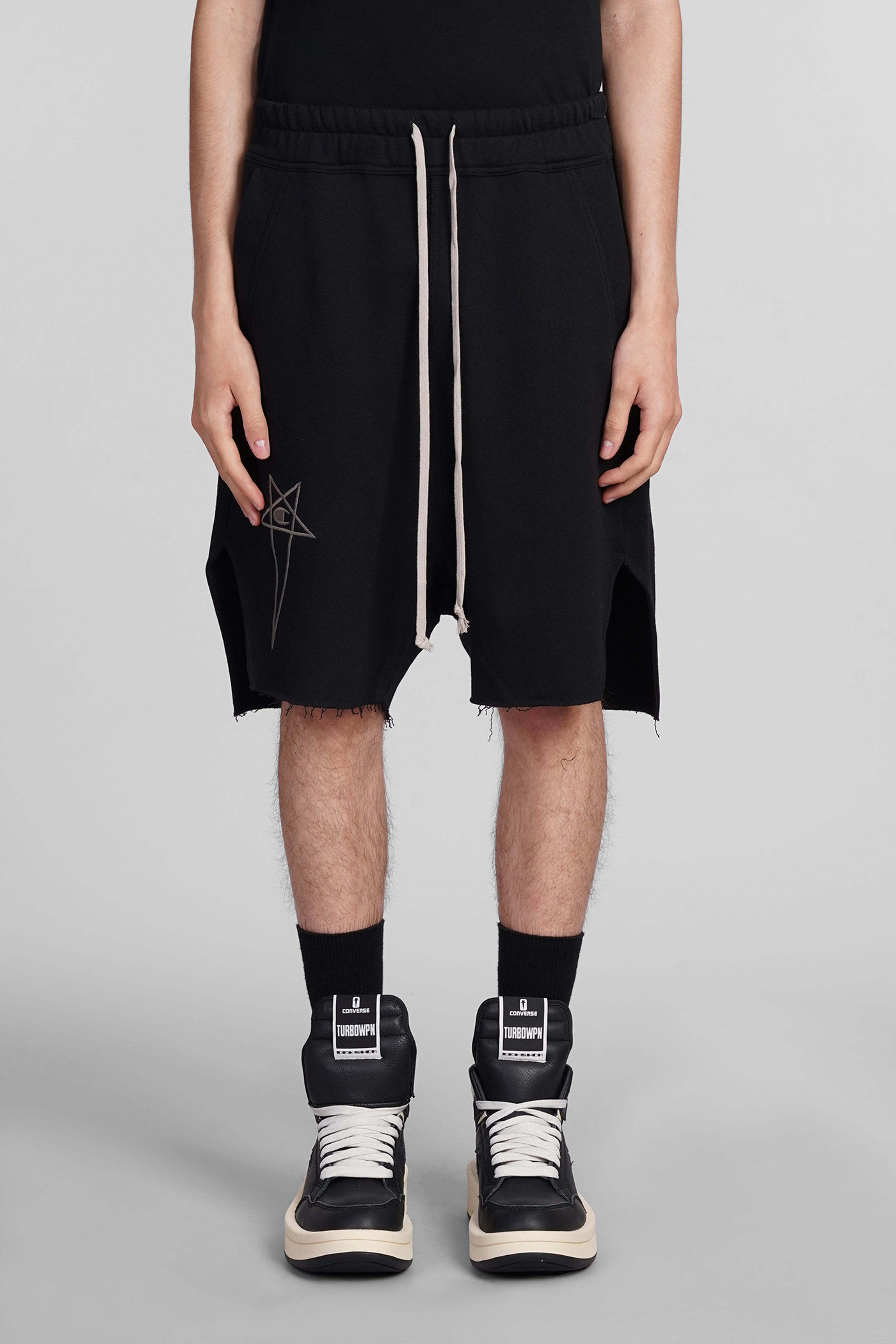 Champion x Rick Owens Shorts beveled pods in cotone nero cod. 401231 - Deliberti The Luxury Shopping