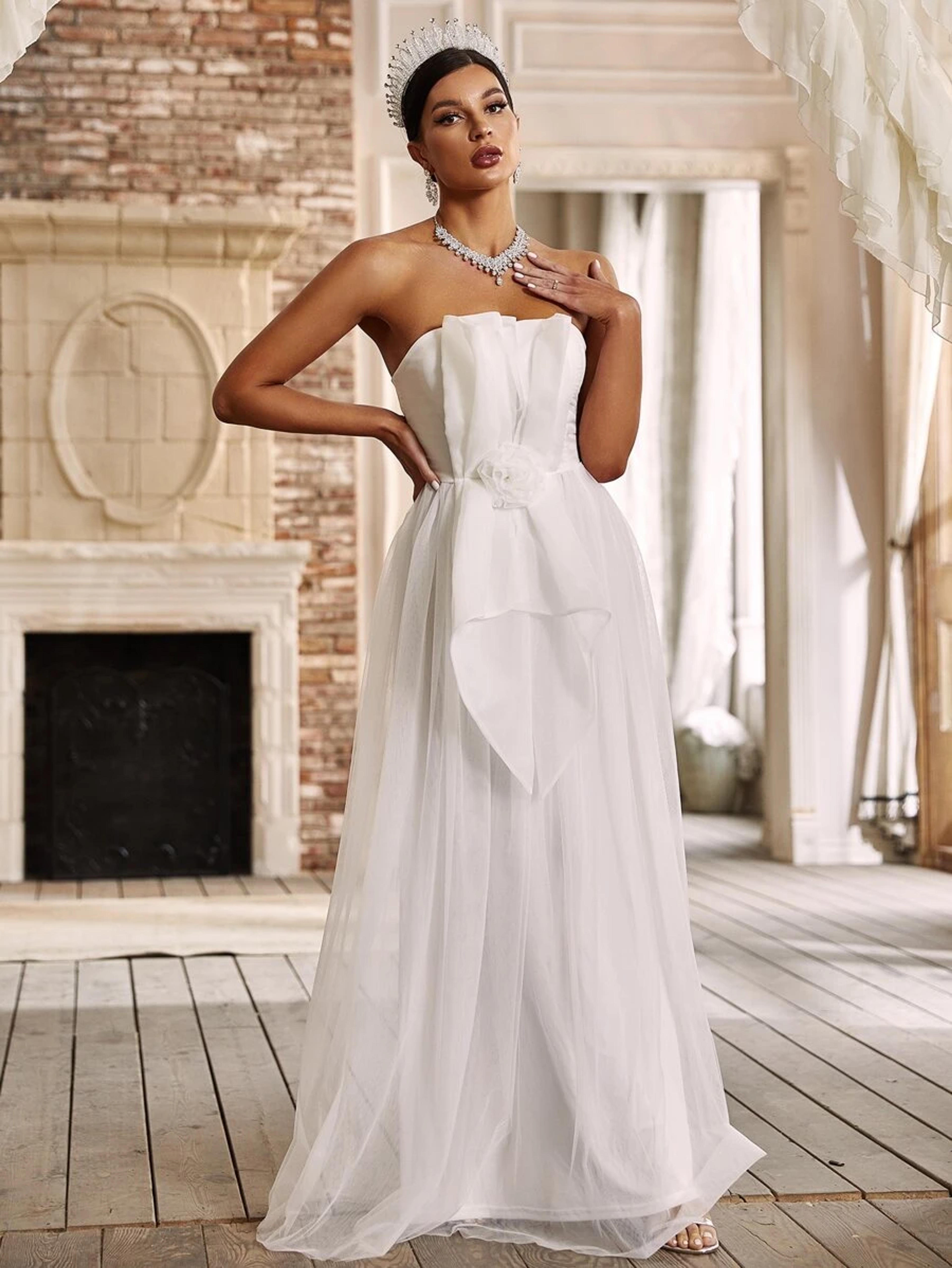 Appliques Mesh Hem Wedding Dress | SHEIN USA