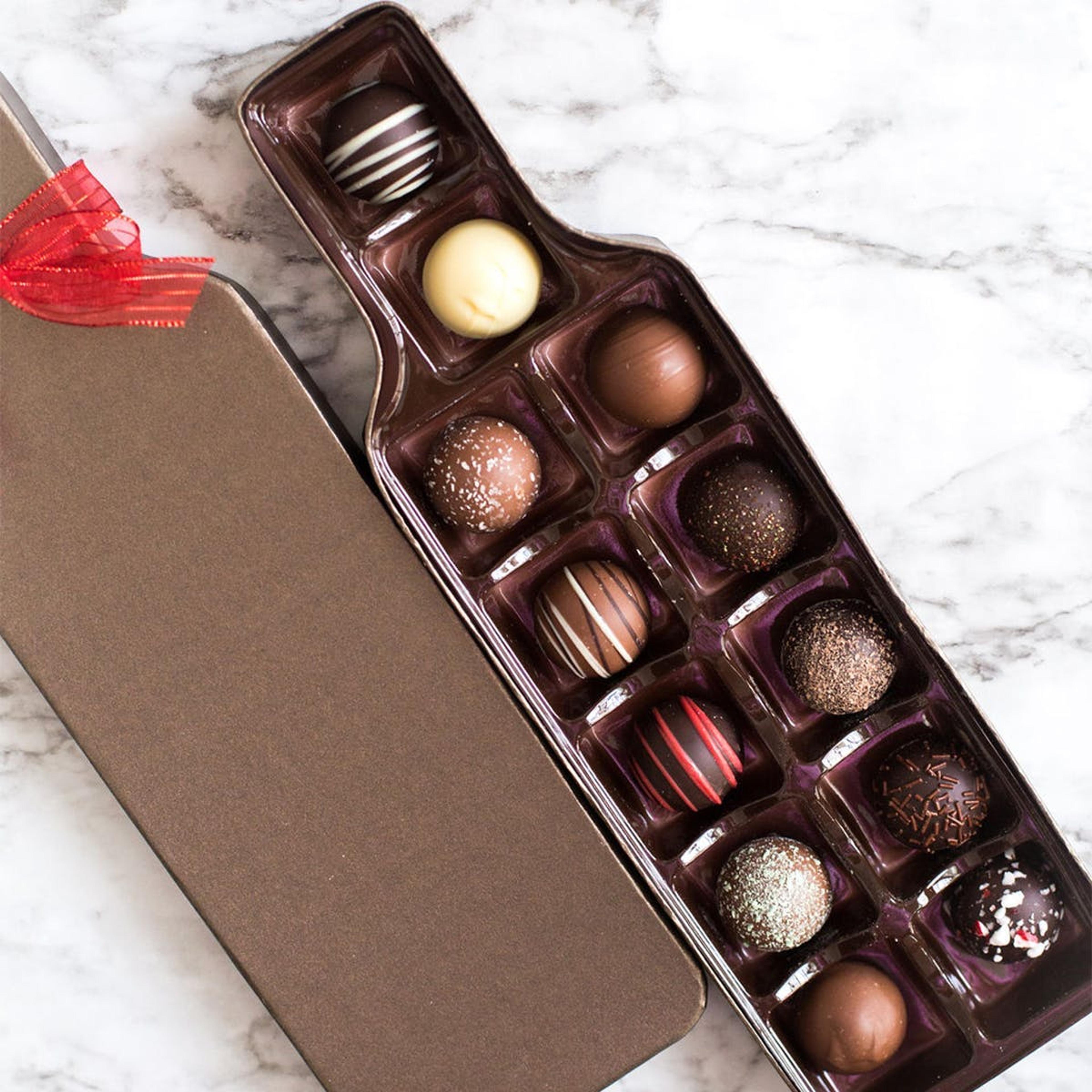 Wine Bottle Truffle Box - Box of 12 by Sugar Plum - Goldbelly