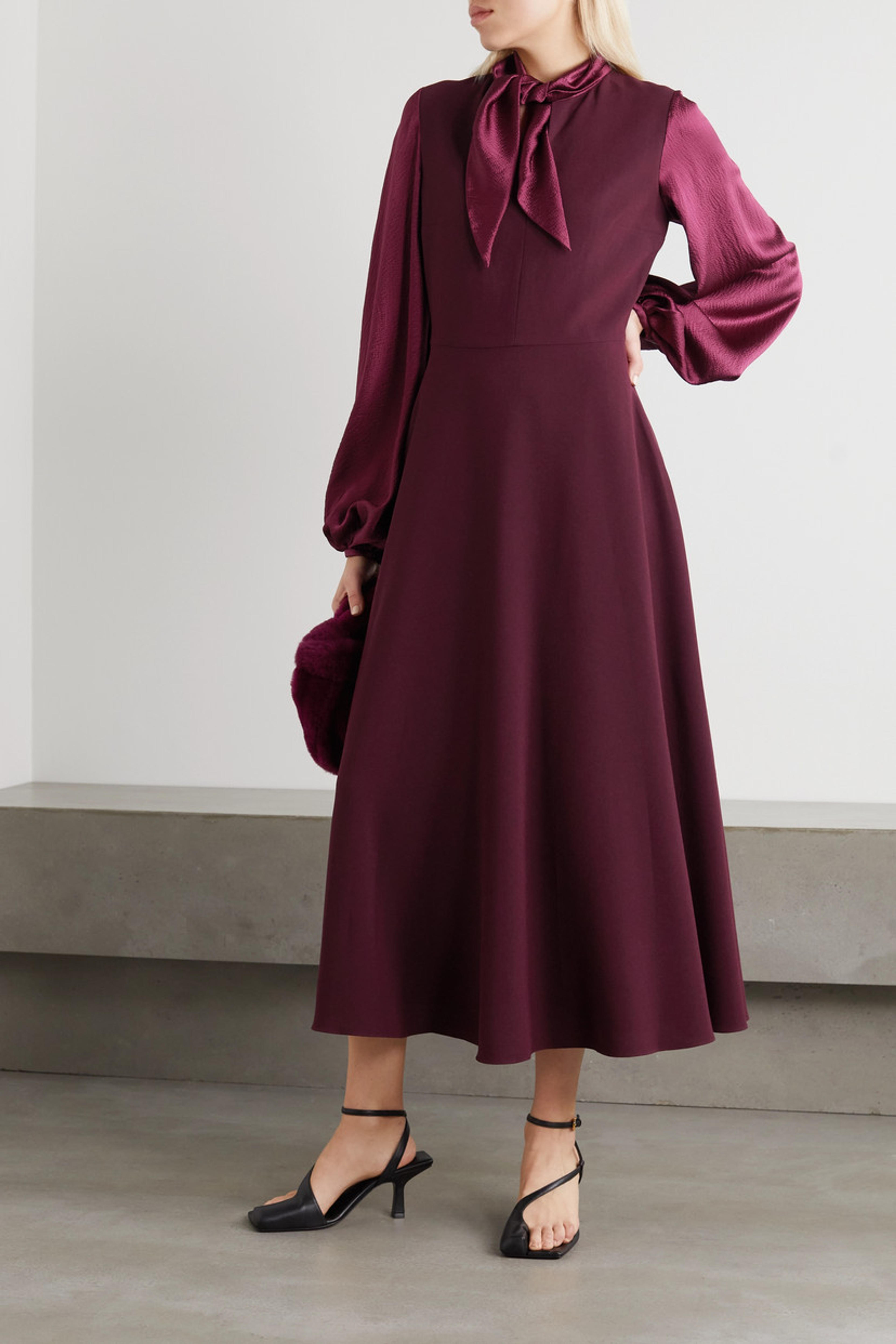 Burgundy Sonali satin-trimmed silk crepe de chine midi dress | ROKSANDA | NET-A-PORTER