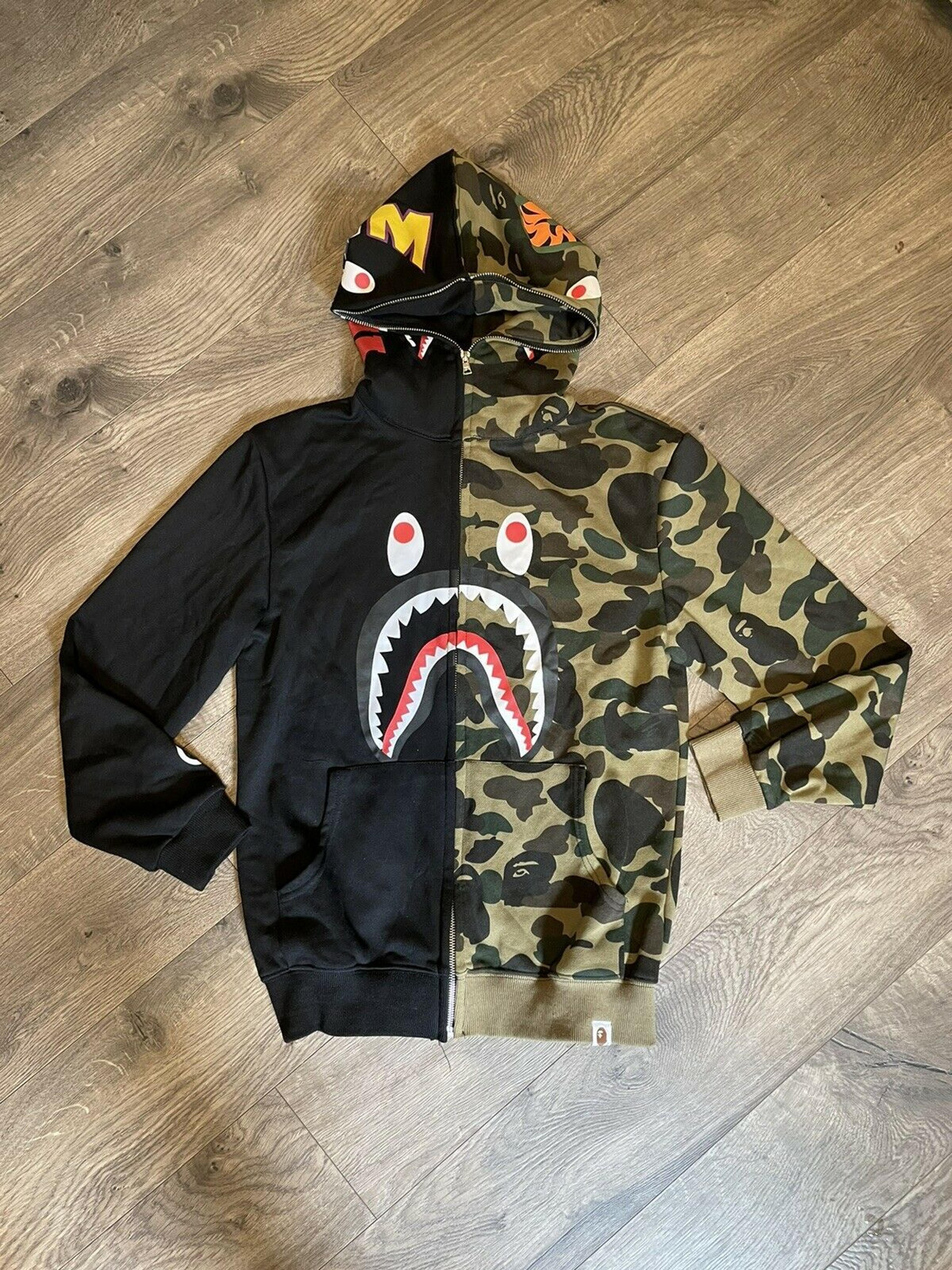 Bape A Bathing Ape Camo Shark Head Full Zip Hoodie Sweatshirt Wgm Women’s Large