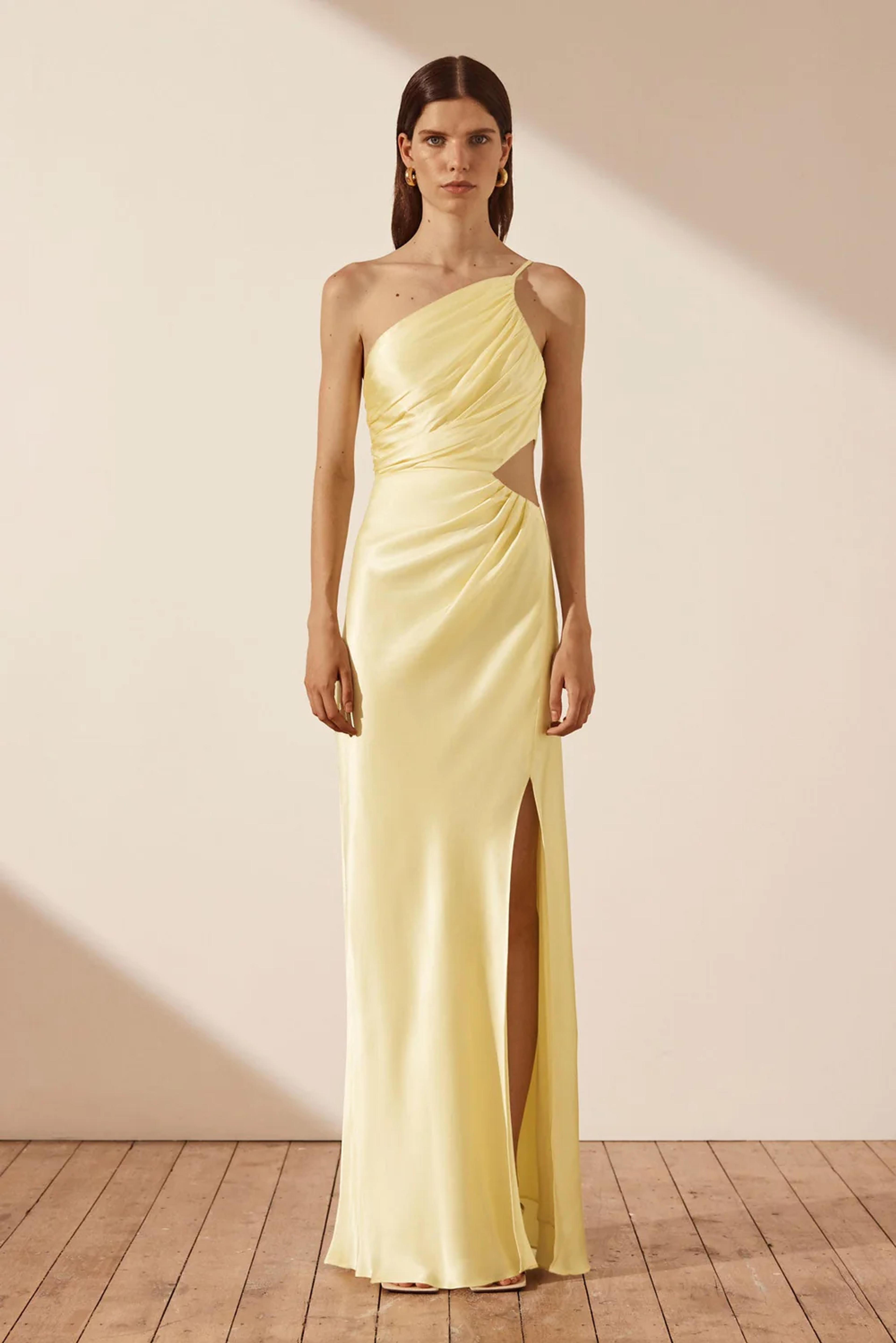 La Lune Asymmetrical Gathered Maxi Dress | Lemon | Dresses | Shona Joy – Shona Joy International