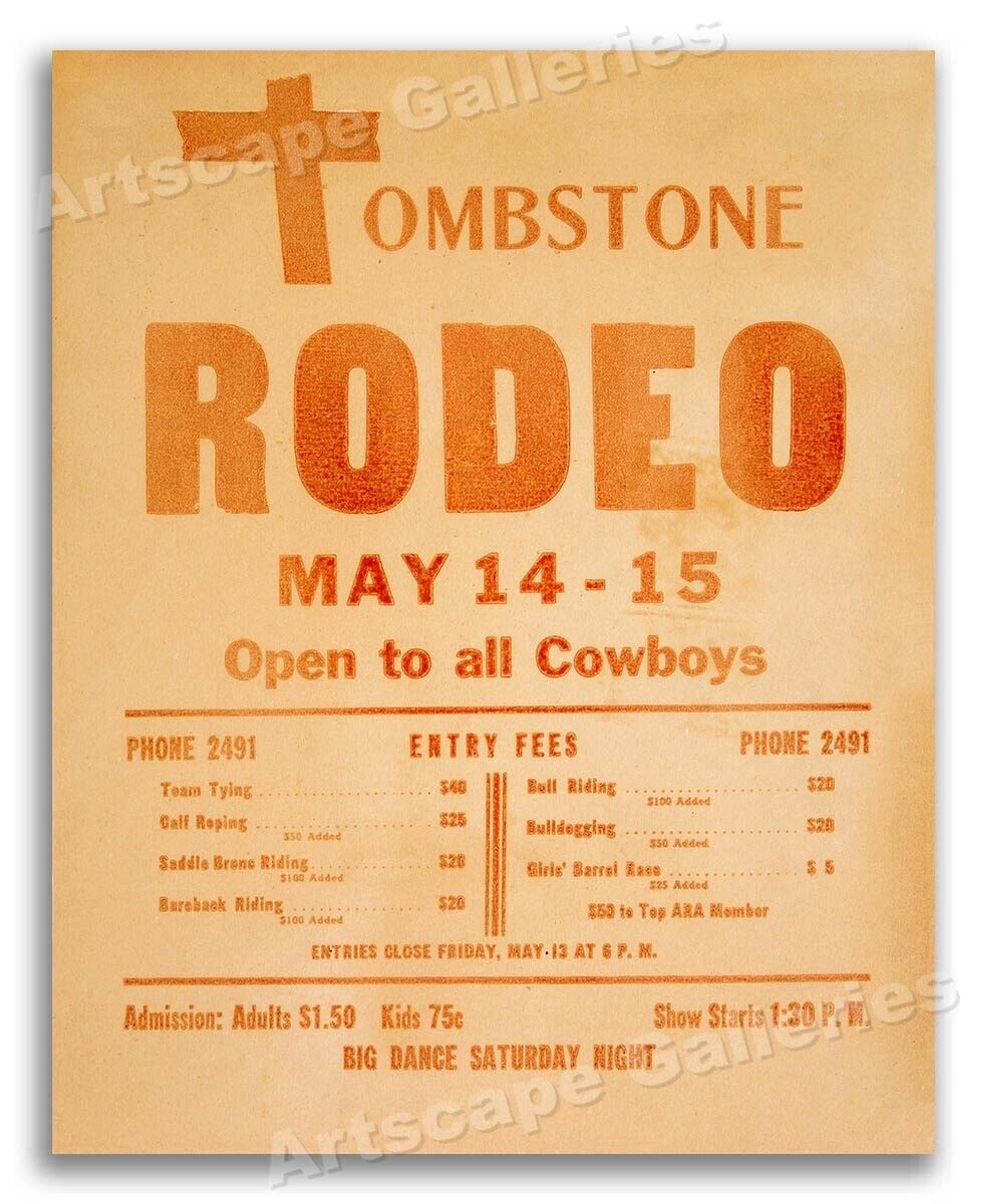 Tombstone Rodeo - Open to all Cowboys - 1927 Vintage Rodeo Poster - 16x20 | eBay