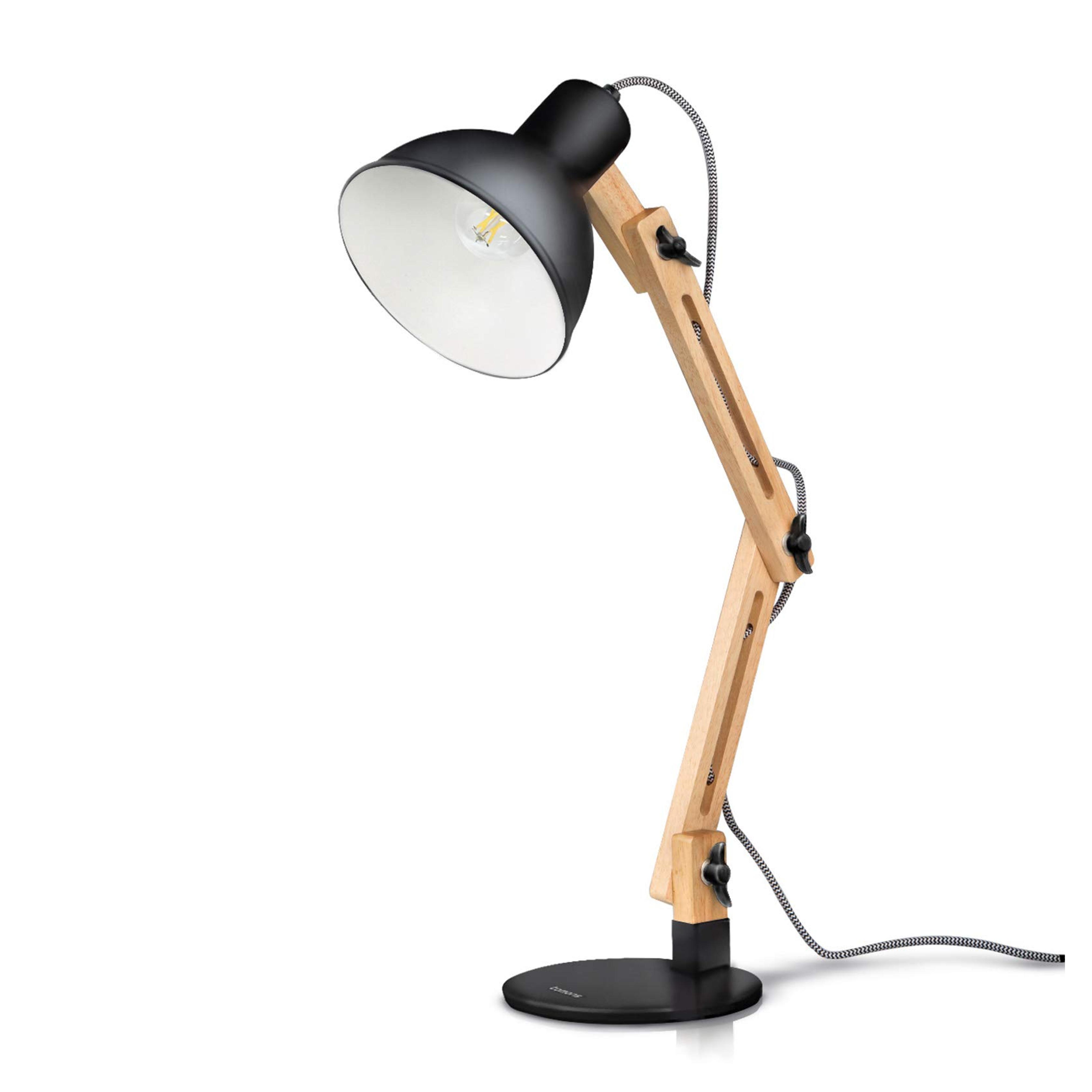 Tomons Scandinavian Swing Arm Wood Desk Lamp, Black