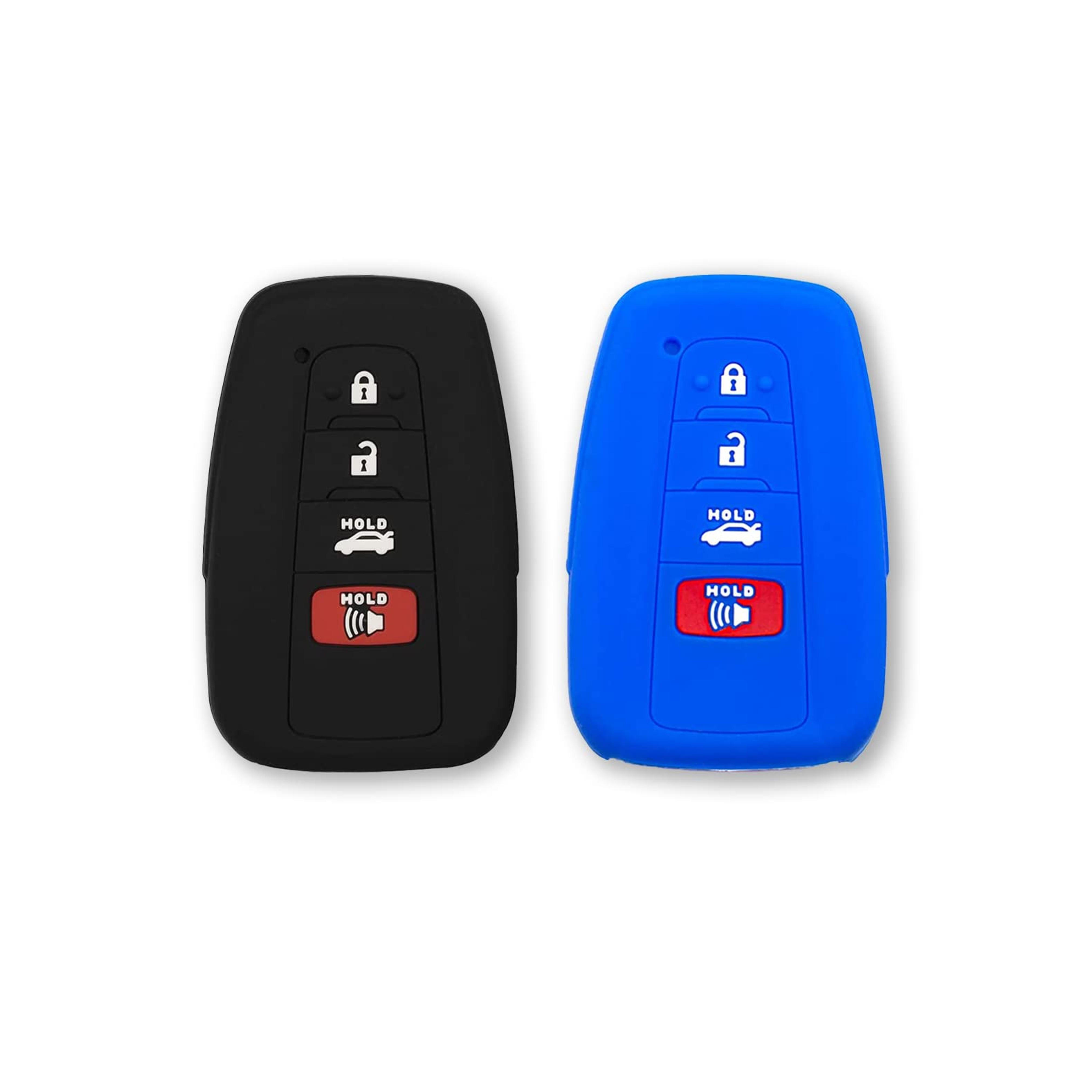 Autobase Silicone Key Fob Cover for Toyota Camry RAV4 Highlander Avalon C-HR Prius Corolla GT86 Smart Key | Car Accessory | Key Protection Case 2 Pcs (Black and Blue)