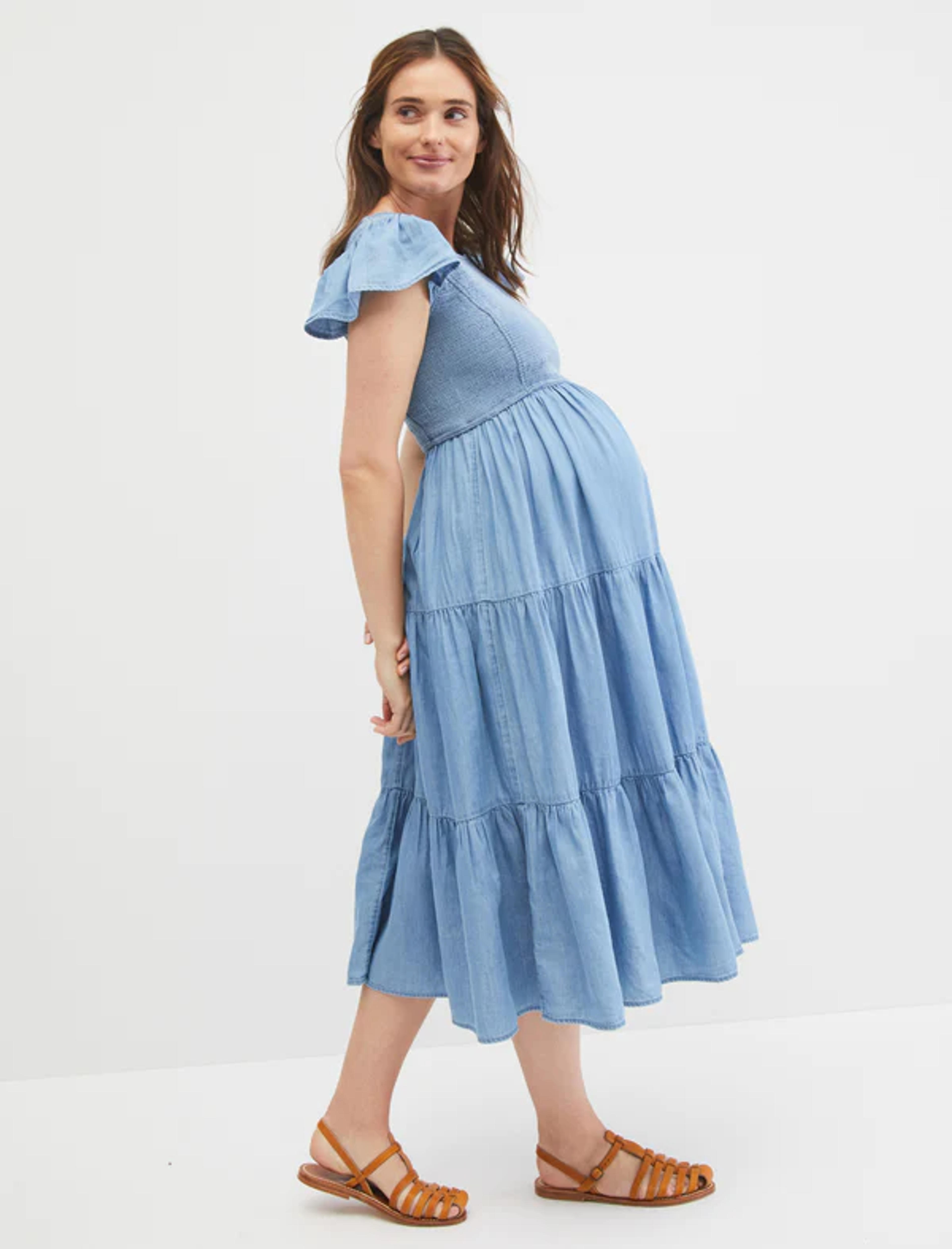 Smocked Flutter Sleeve Maternity Dress - Motherhood Maternity