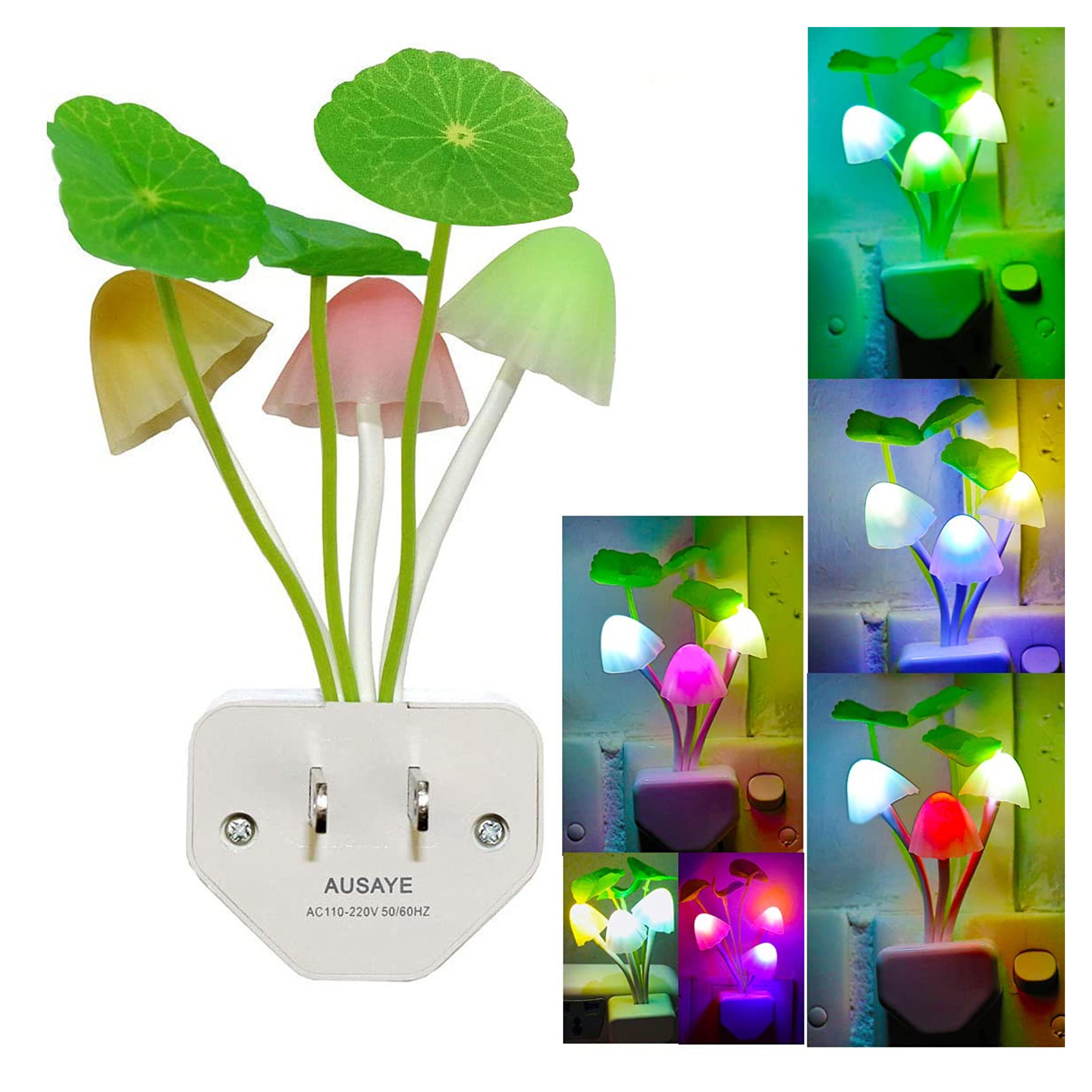 AUSAYE Color Change Led Night Light w/Smart Sensor, 0.6W Plug-in Night Lights for Kids Adults Cute Mushroom Night Light Lamp Bedroom Home Decor Light Wall Lamps NightLight