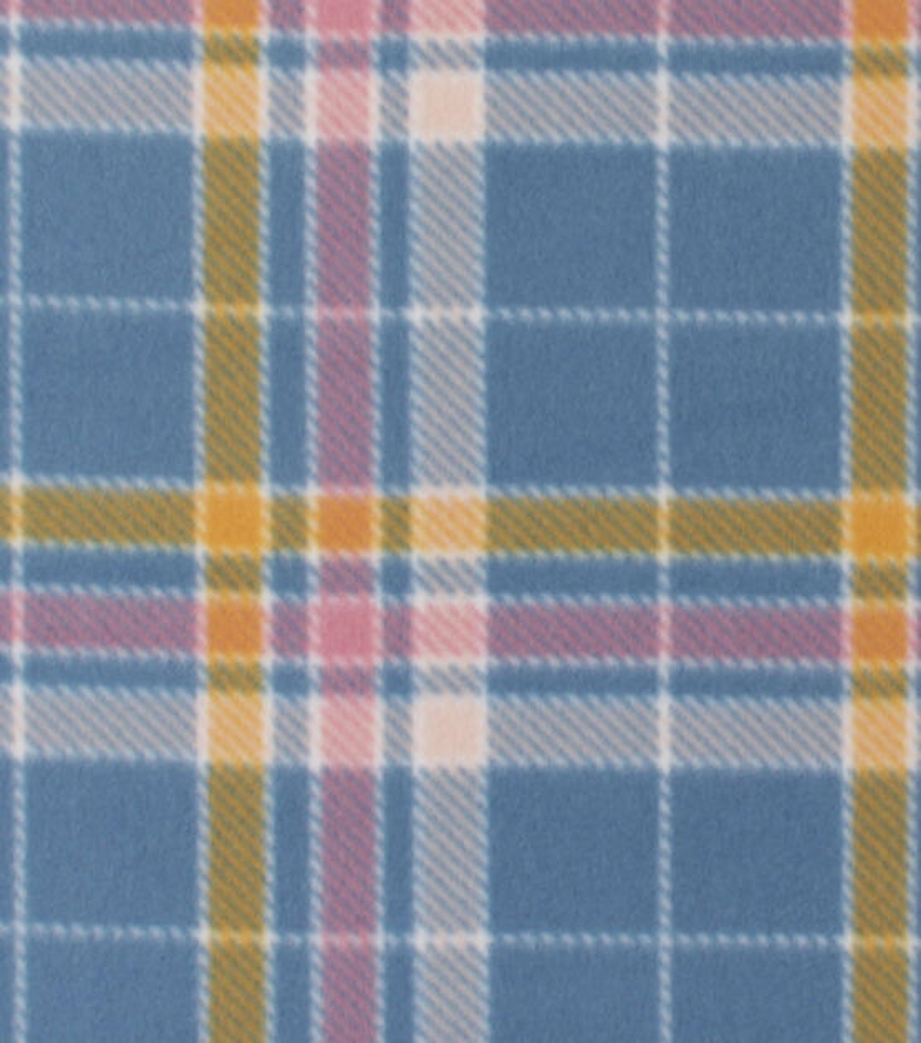 Blue Pink and Mustard Plaid Blizzard Fleece Fabric