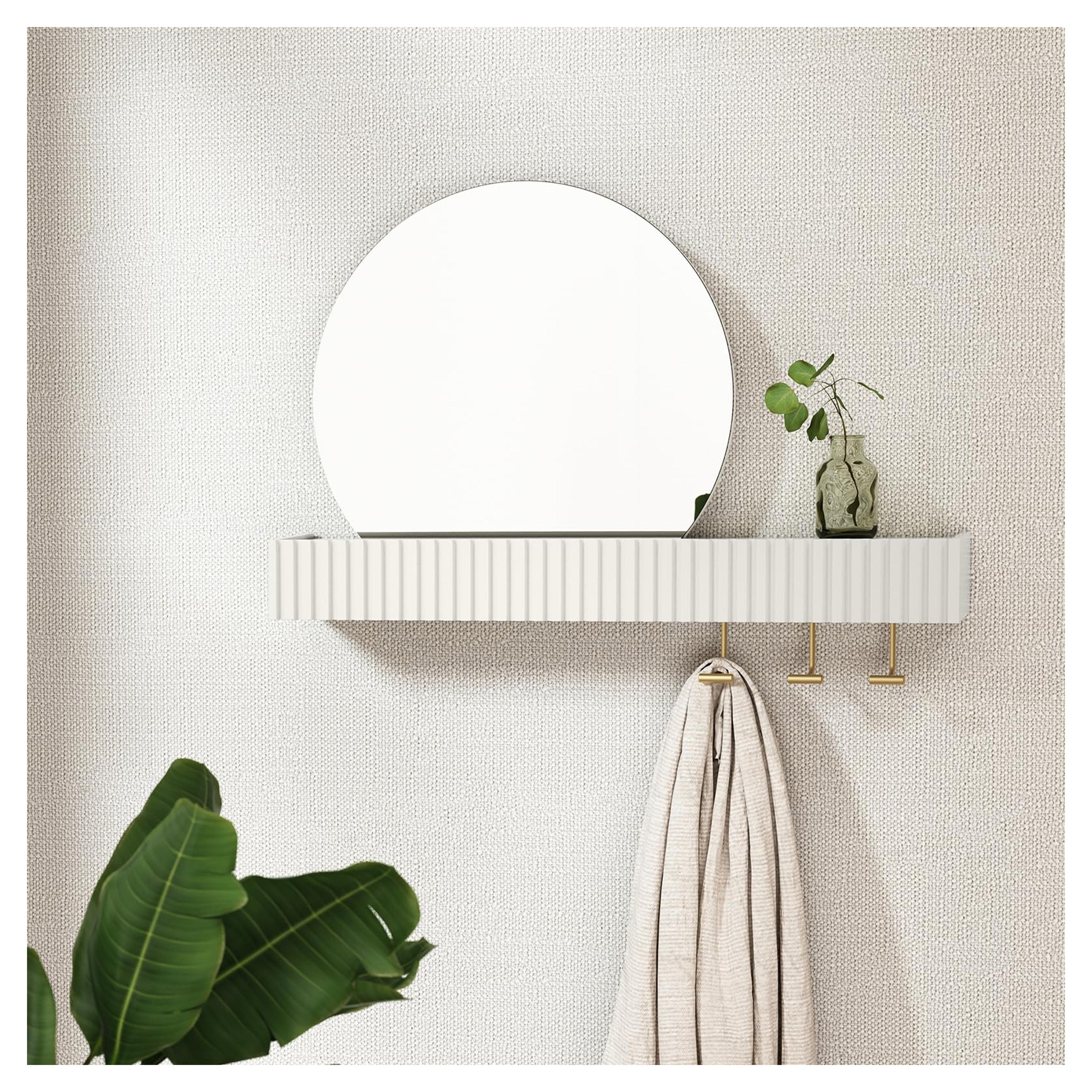 Amazon.com: ARTPOWER Round Wall Mirror with Shelf&Hooks, 15"x24" White Vanity Mirror with Streamlined Texture, Circle Decorative Mirror for Bathroom, Entryway, Bedroom, Living Room : Home & Kitchen