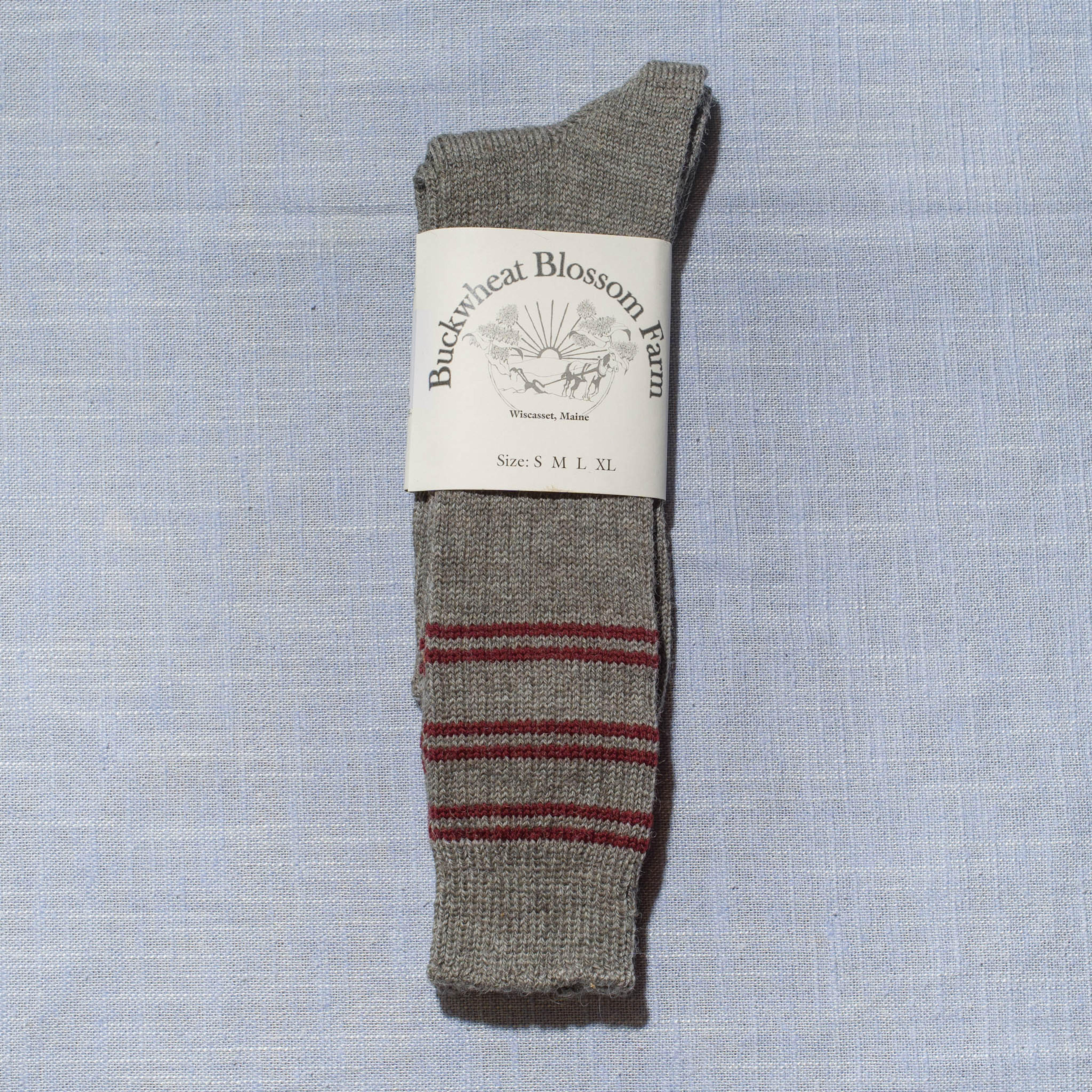 Maine Wool Farm Socks - Large / Grey / Red