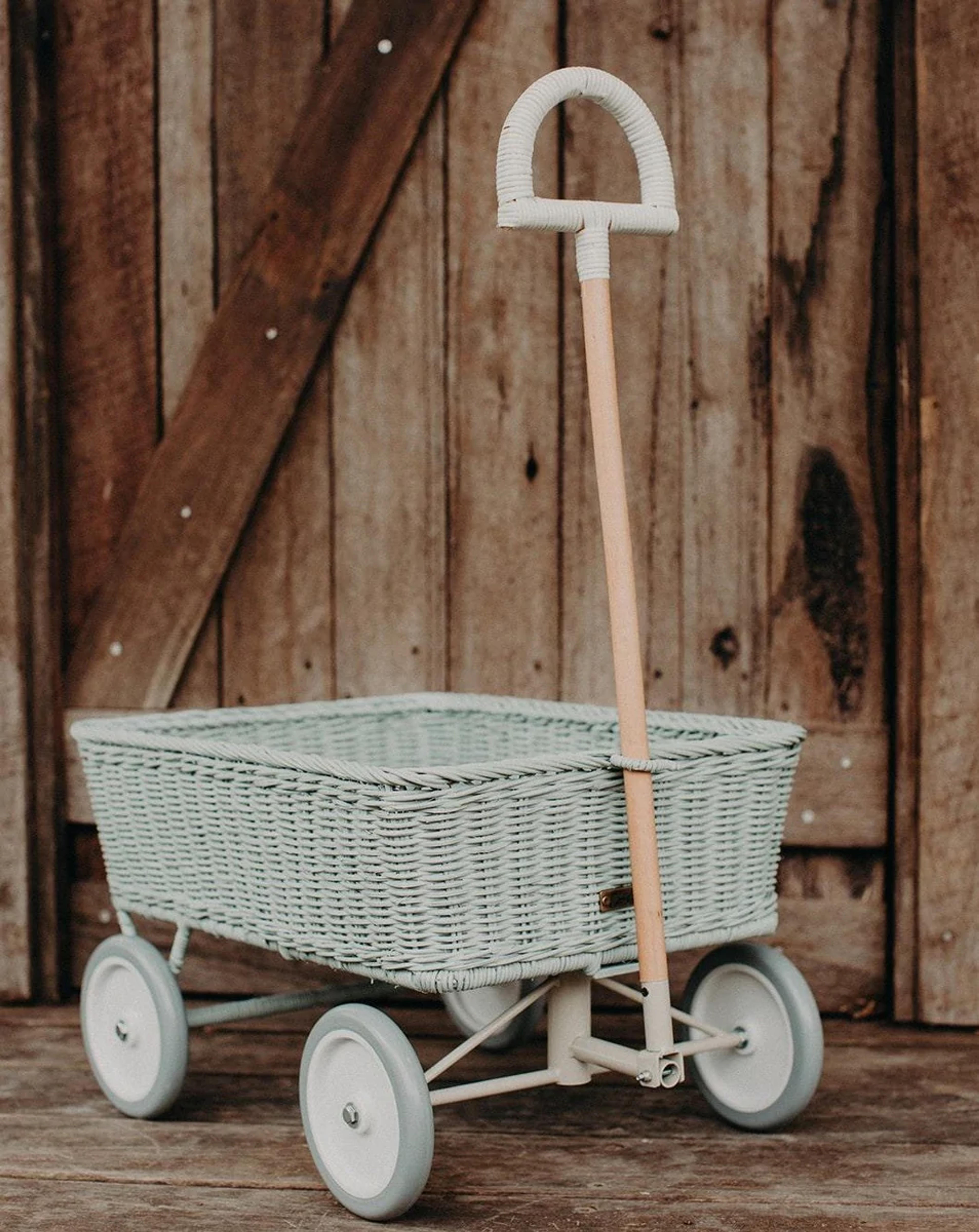 Rattan Wonder Wagon - Vintage Blue | Olli Ella - Kids' Rattan Toys | Bohemian Mama