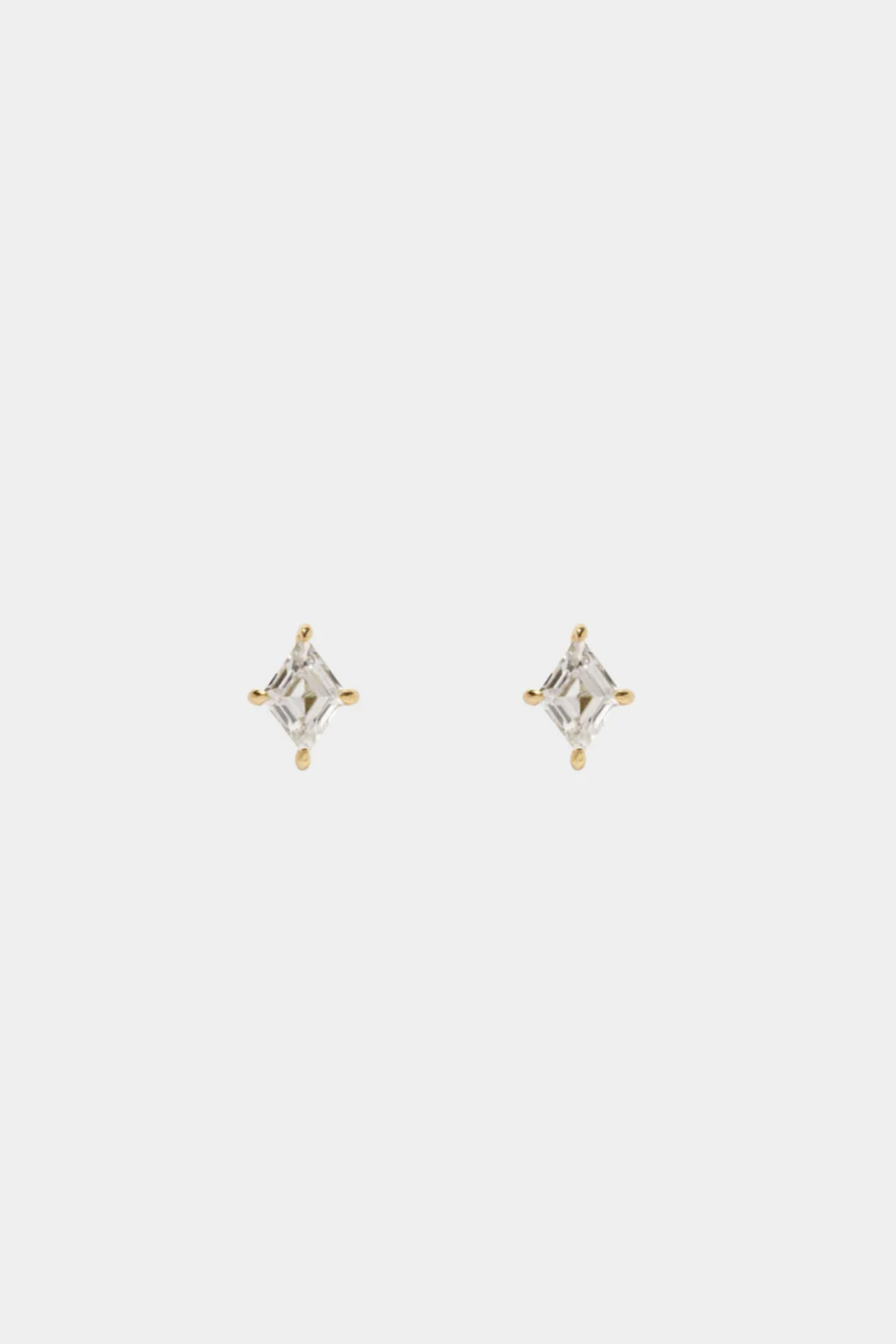 Lozenge Diamond Studs In Prongs, Yellow Gold