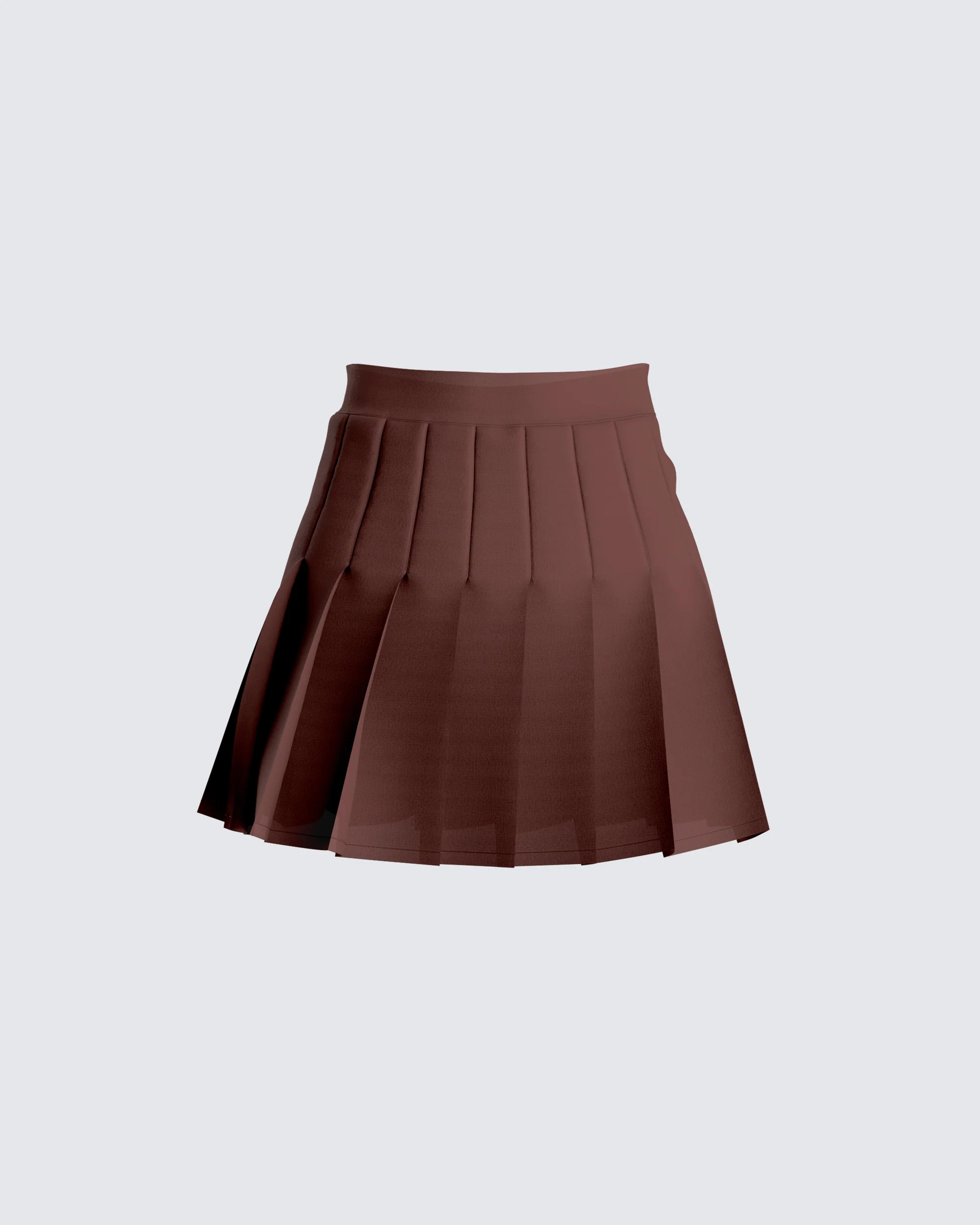 Ronny Brown Pleated Mini Skirt - XS