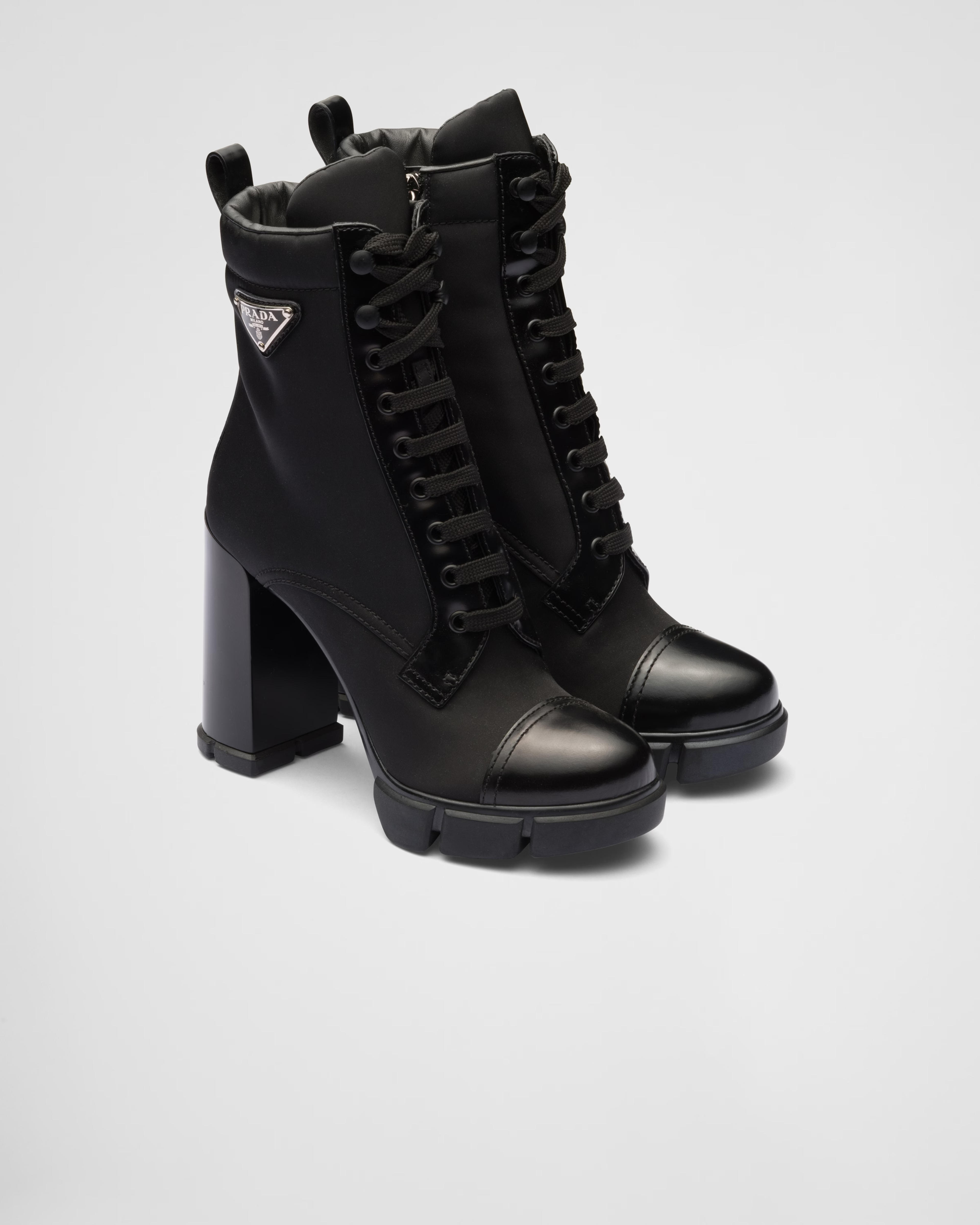 Black Brushed Leather And Nylon Booties | PRADA