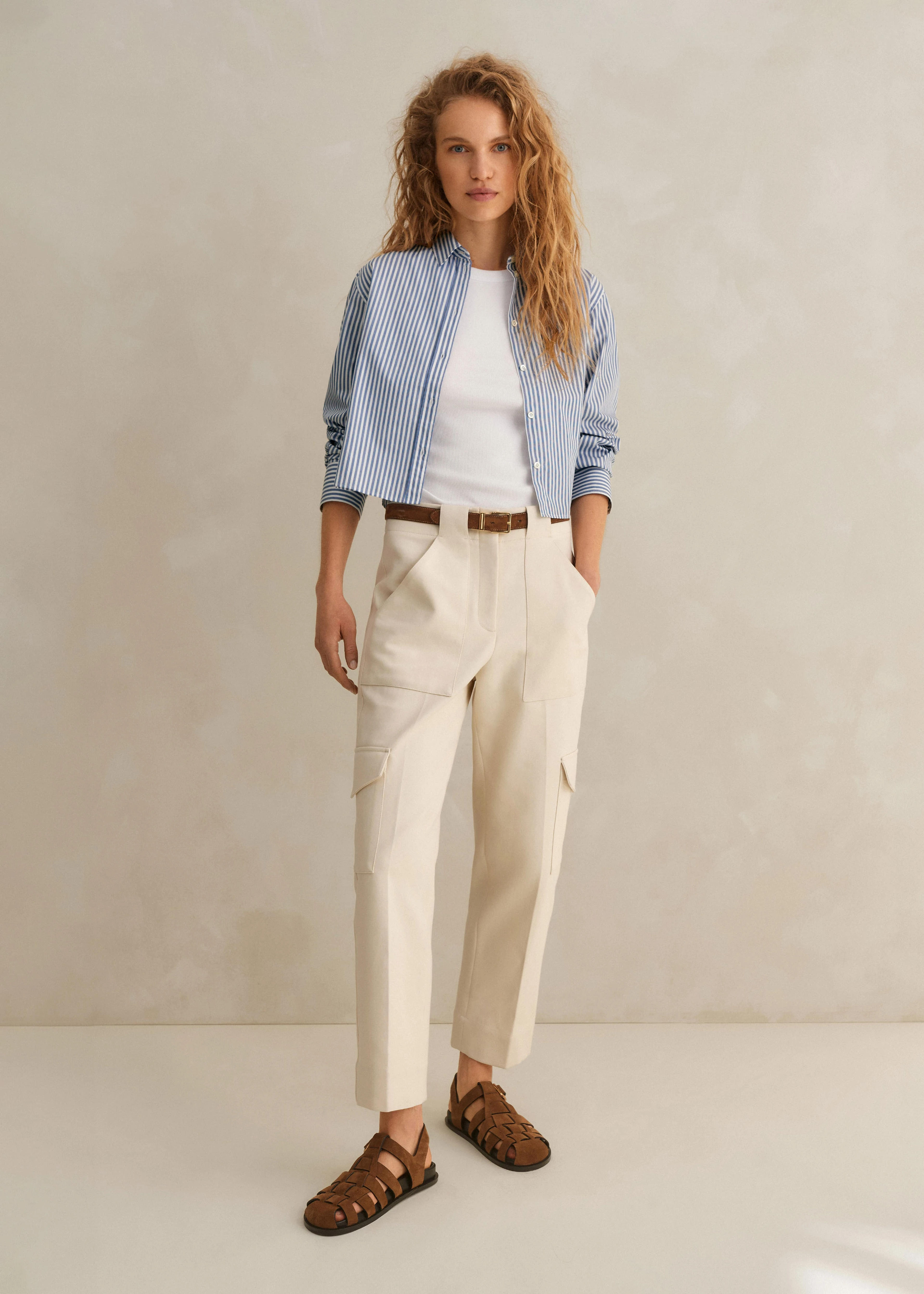 Smart Cargo Slim Crop Pant Cream