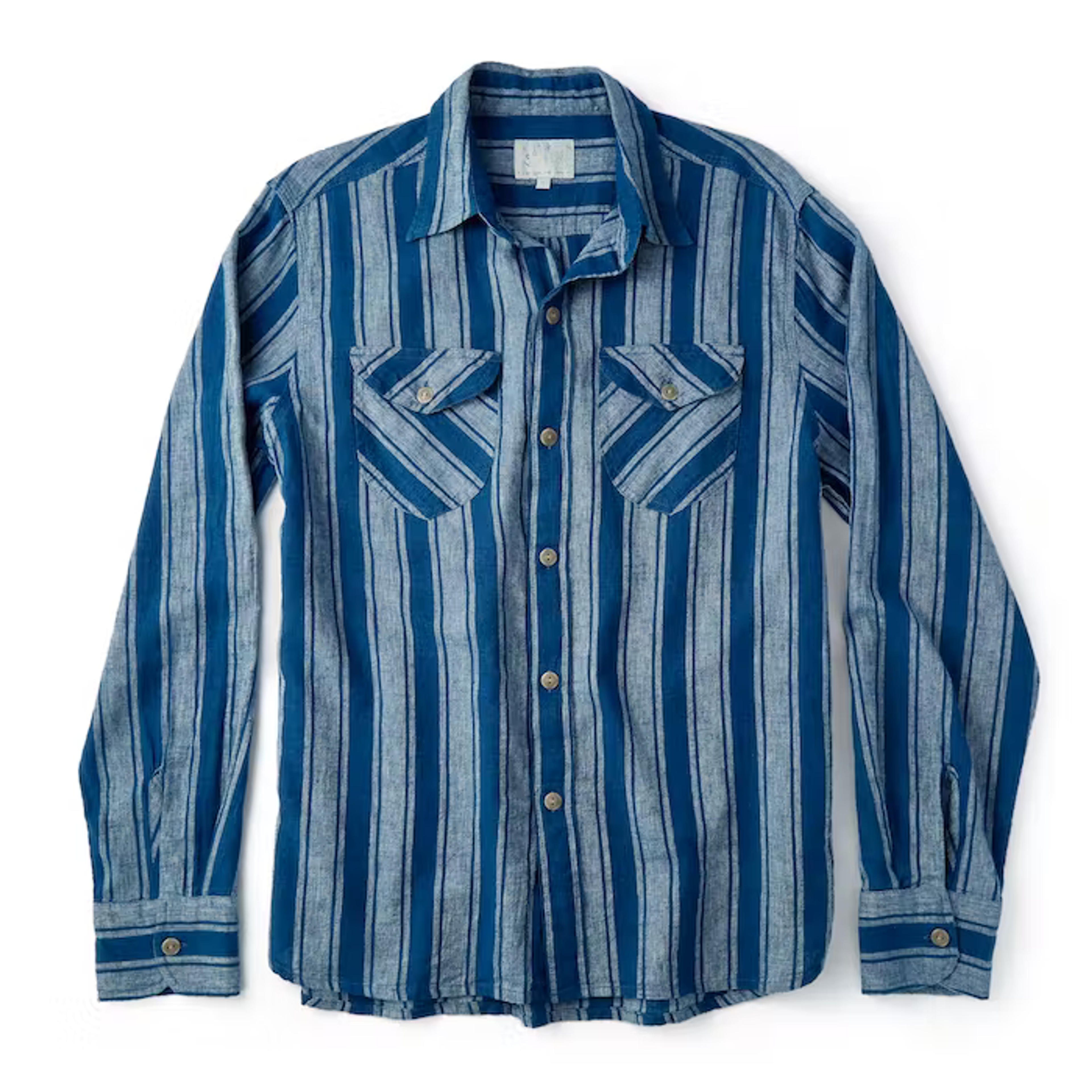 Wythe New York Indigo Washed Work Shirt - Indigo Awning Stripe | Long Sleeve Shirts | Huckberry